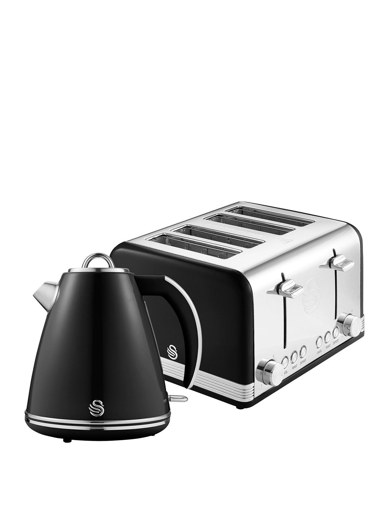Swan EEJB296 Retro Style 4 Slice Toaster and Jug Kettle Set - Black