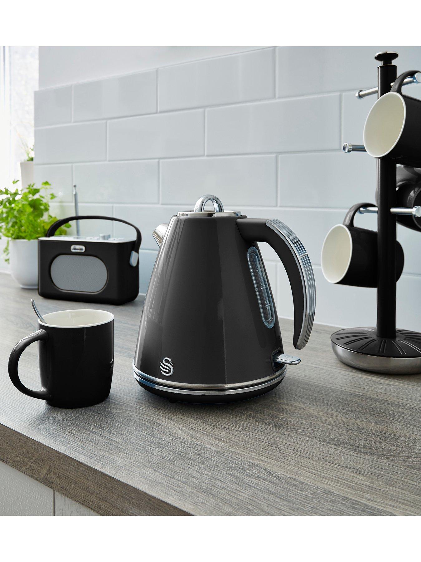 Swan EEJB296 Retro Style 4 Slice Toaster and Jug Kettle Set - Black | Very