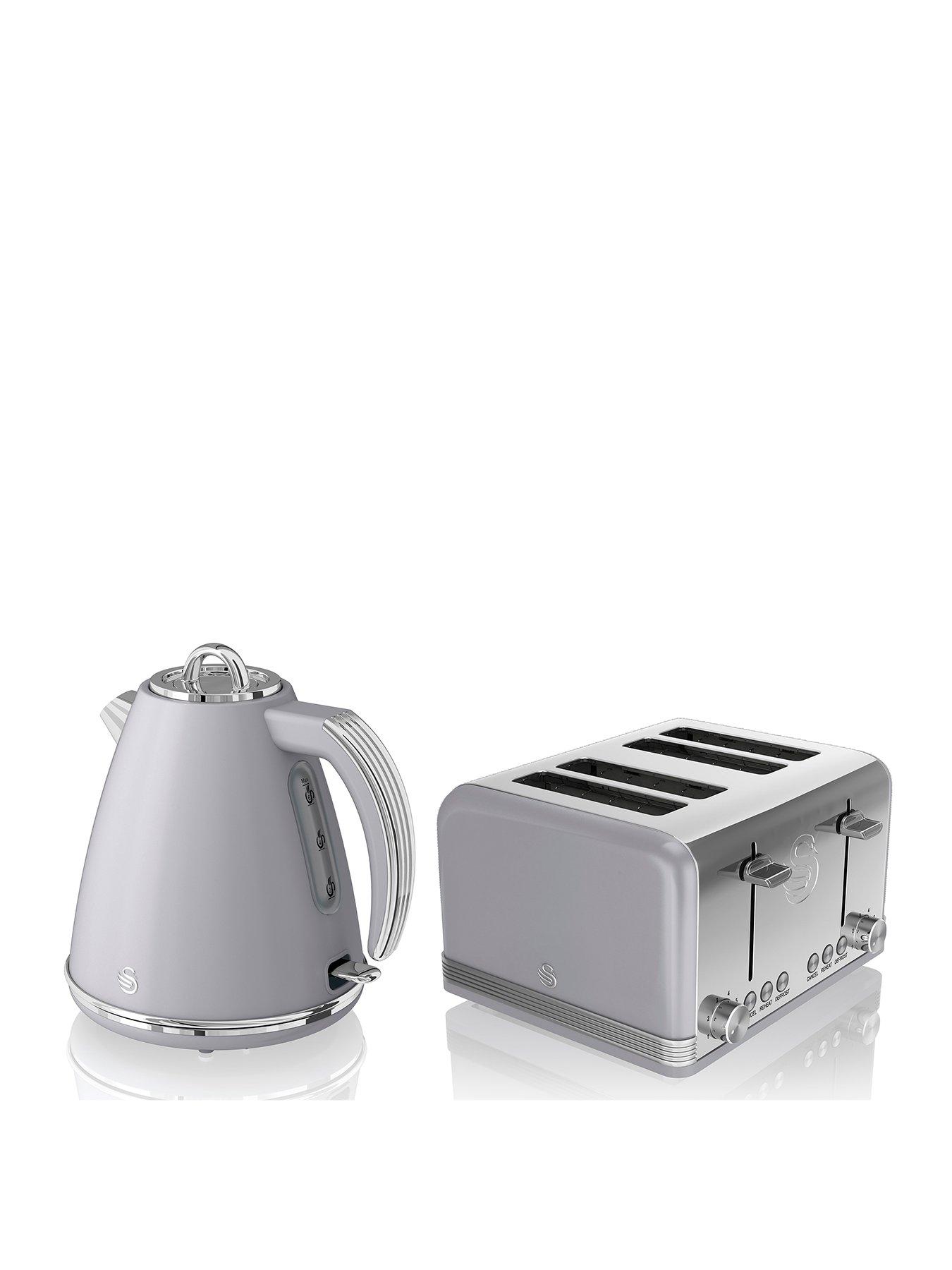 Image of Swan EEJB184 Retro Style 4 Slice Toaster and Jug Kettle Set - Grey