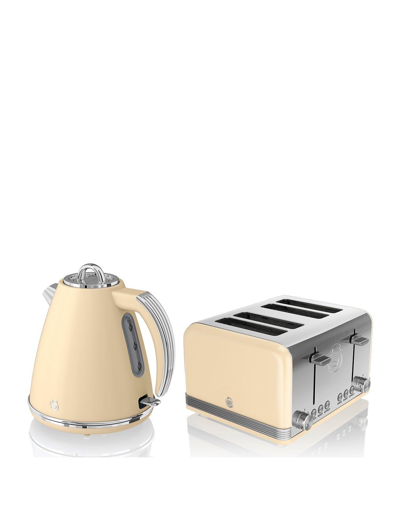 undefined EEJB183 Retro Style 4 Slice Toaster and Jug Kettle Set - Cream