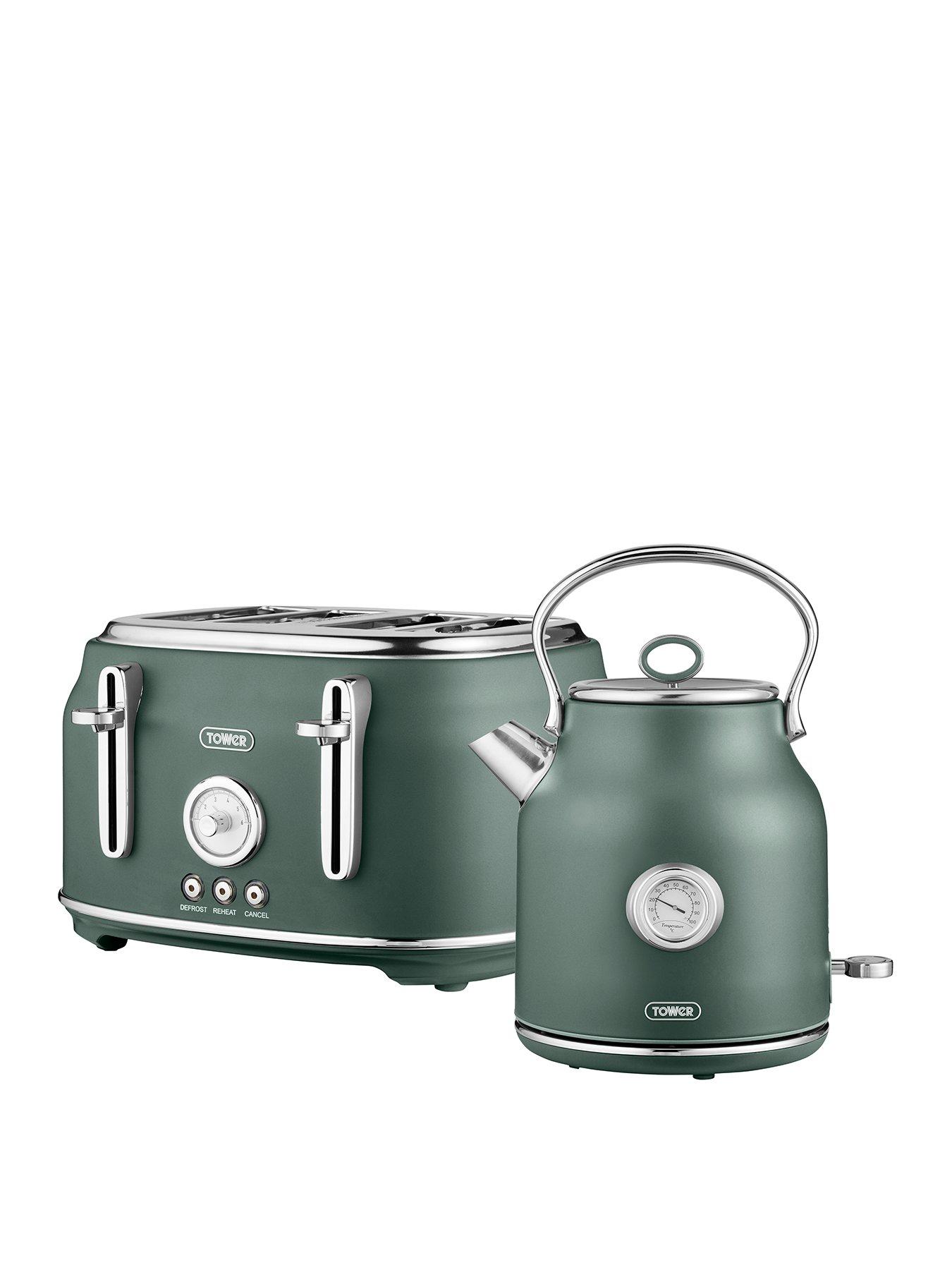 Image of Tower EEJB229 Renaissance 4 Slice Toaster and Kettle Set - Forest Green