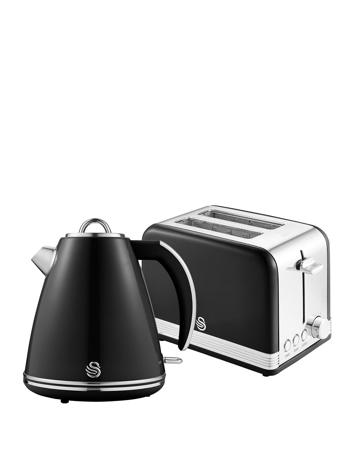 undefined EEJB293 Retro Style 2-Slice Toaster and Jug Kettle Set -Black