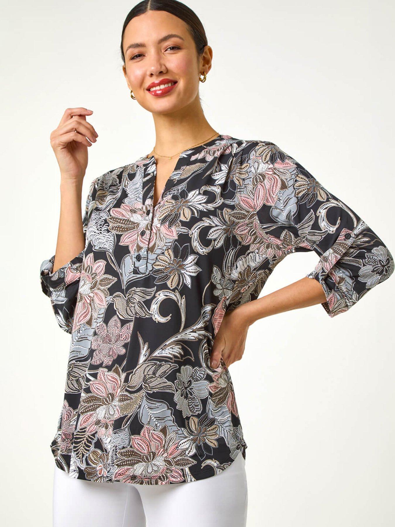 undefined Floral Print Pleated Shirt - Pink