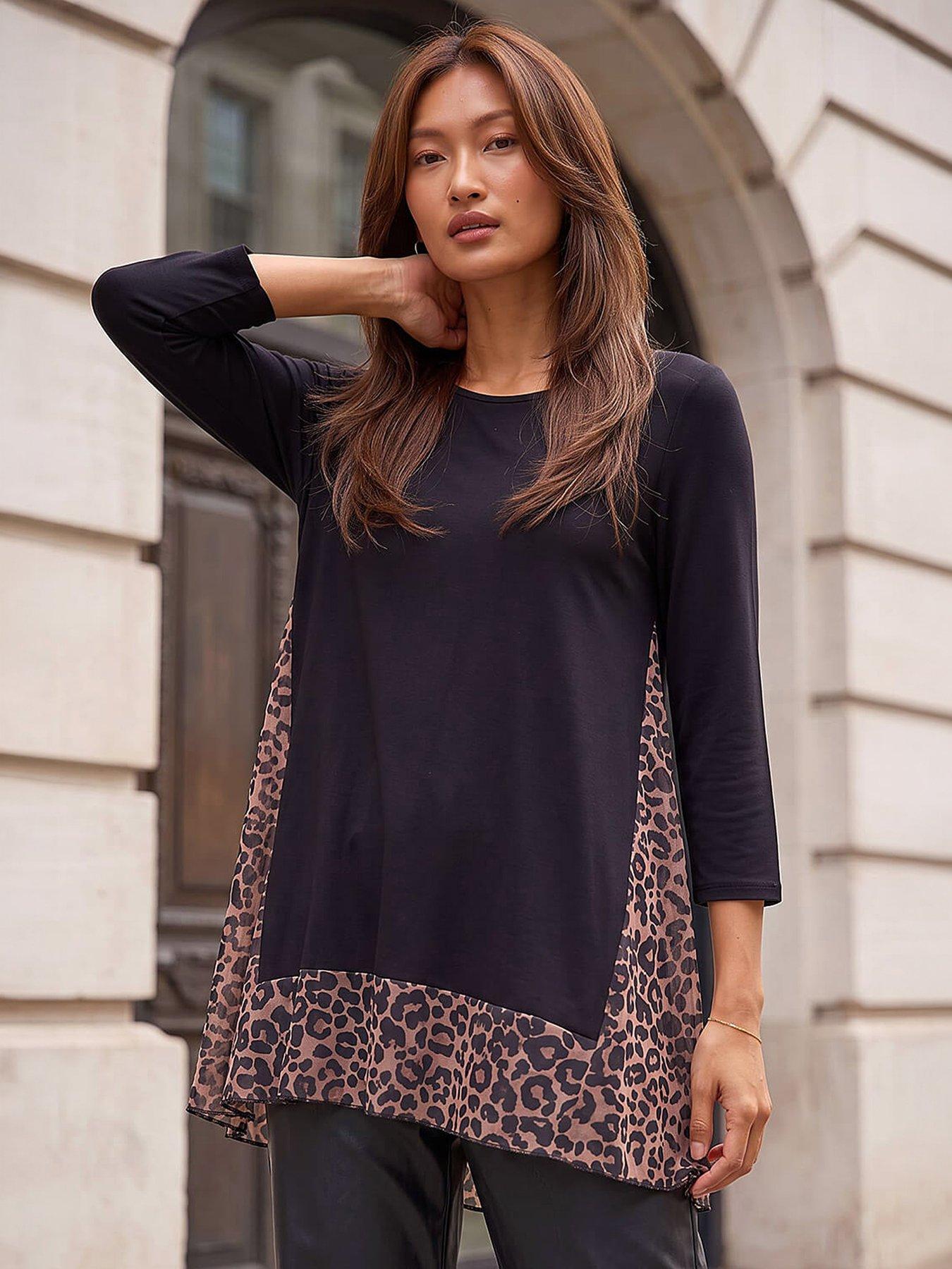 Roman Originals Women's Natural Roman Animal Print Mesh Hem Tunic Size 12 - Image 3