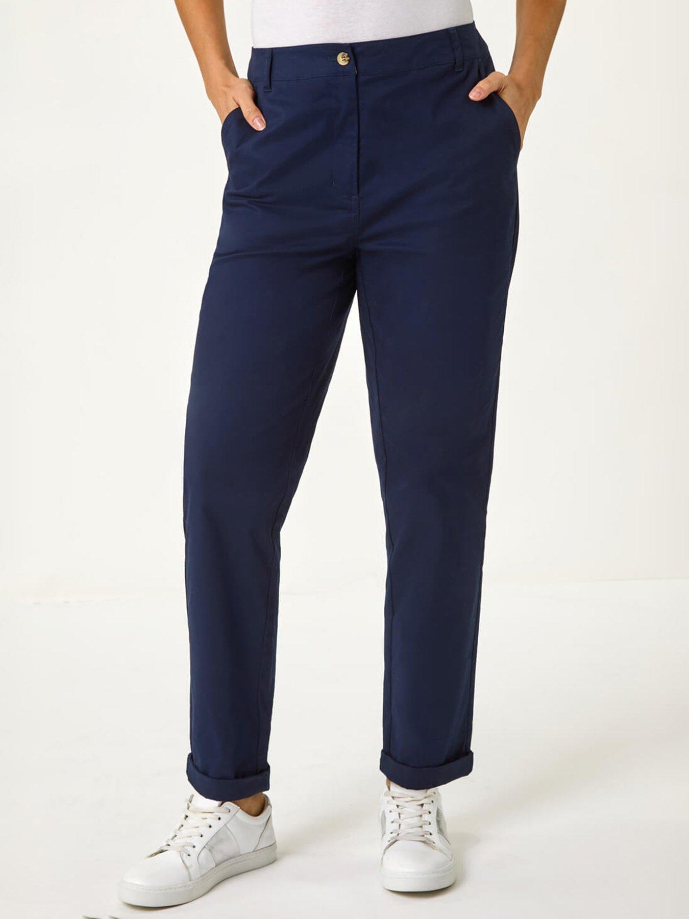 undefined Plain Cotton Chino Trousers - Navy