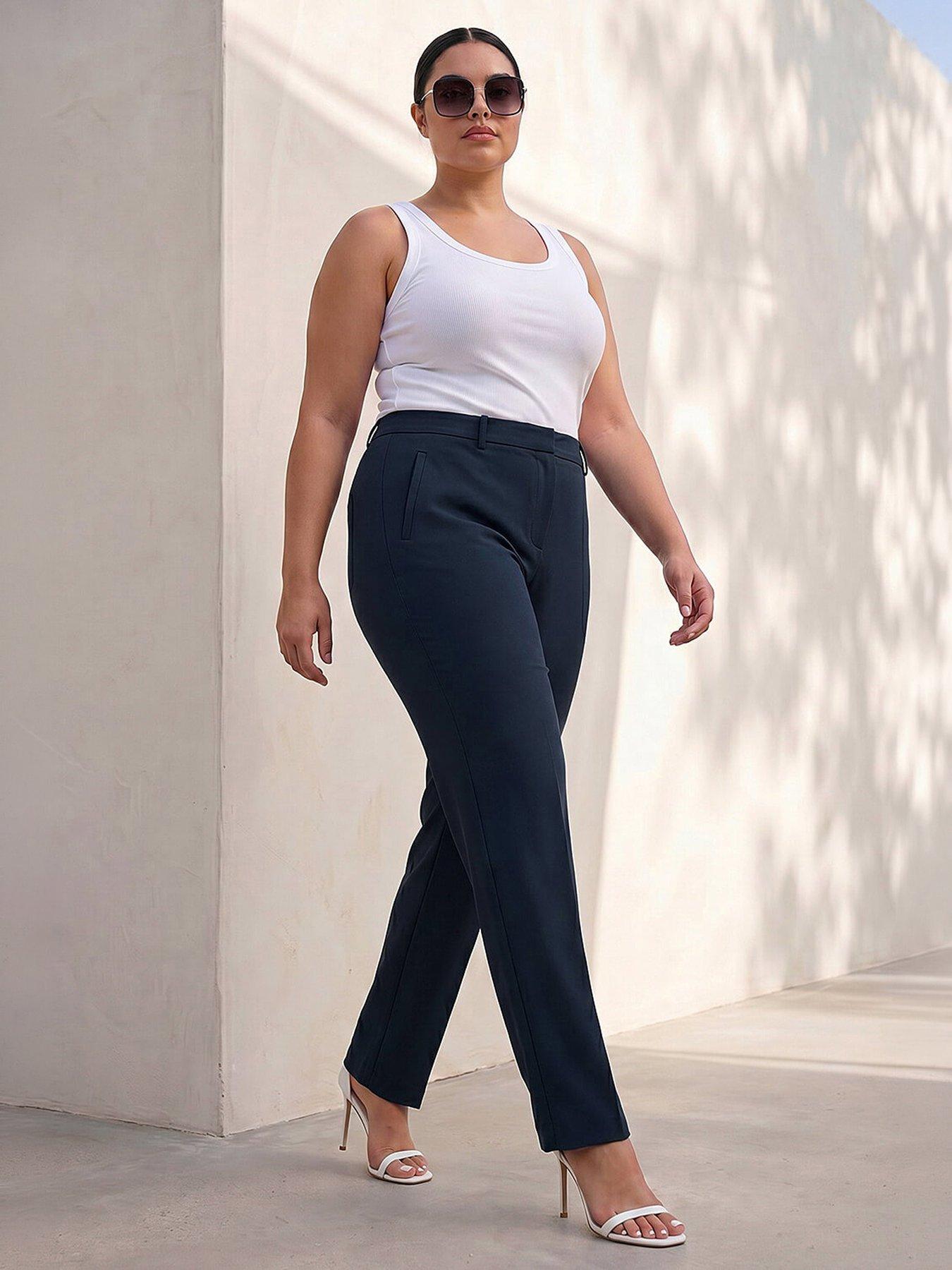 Roman Curve Straight Leg Trouser, Navy, Size 22-24, Women