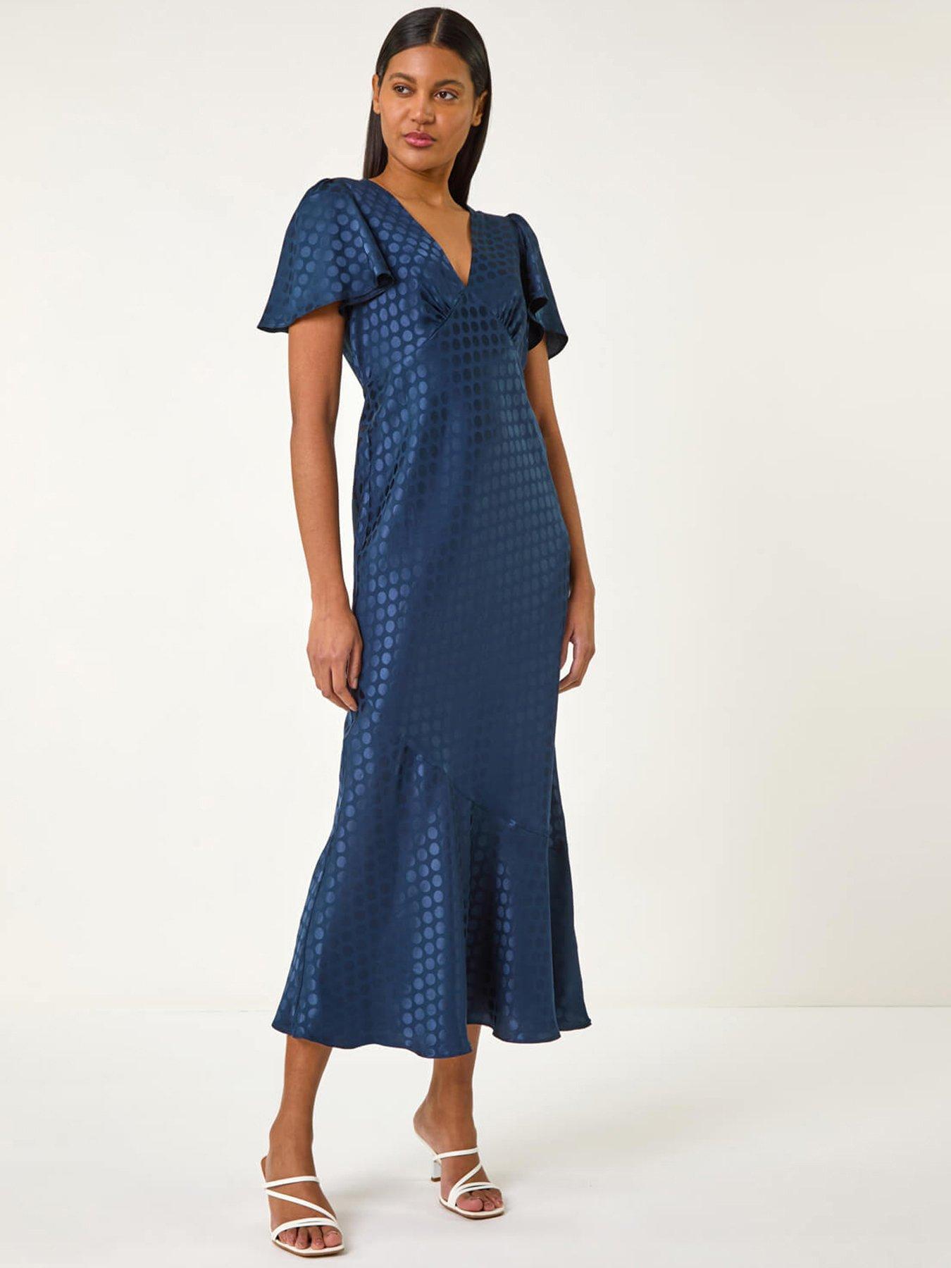 undefined Satin Spot Print Midi Dress - Navy