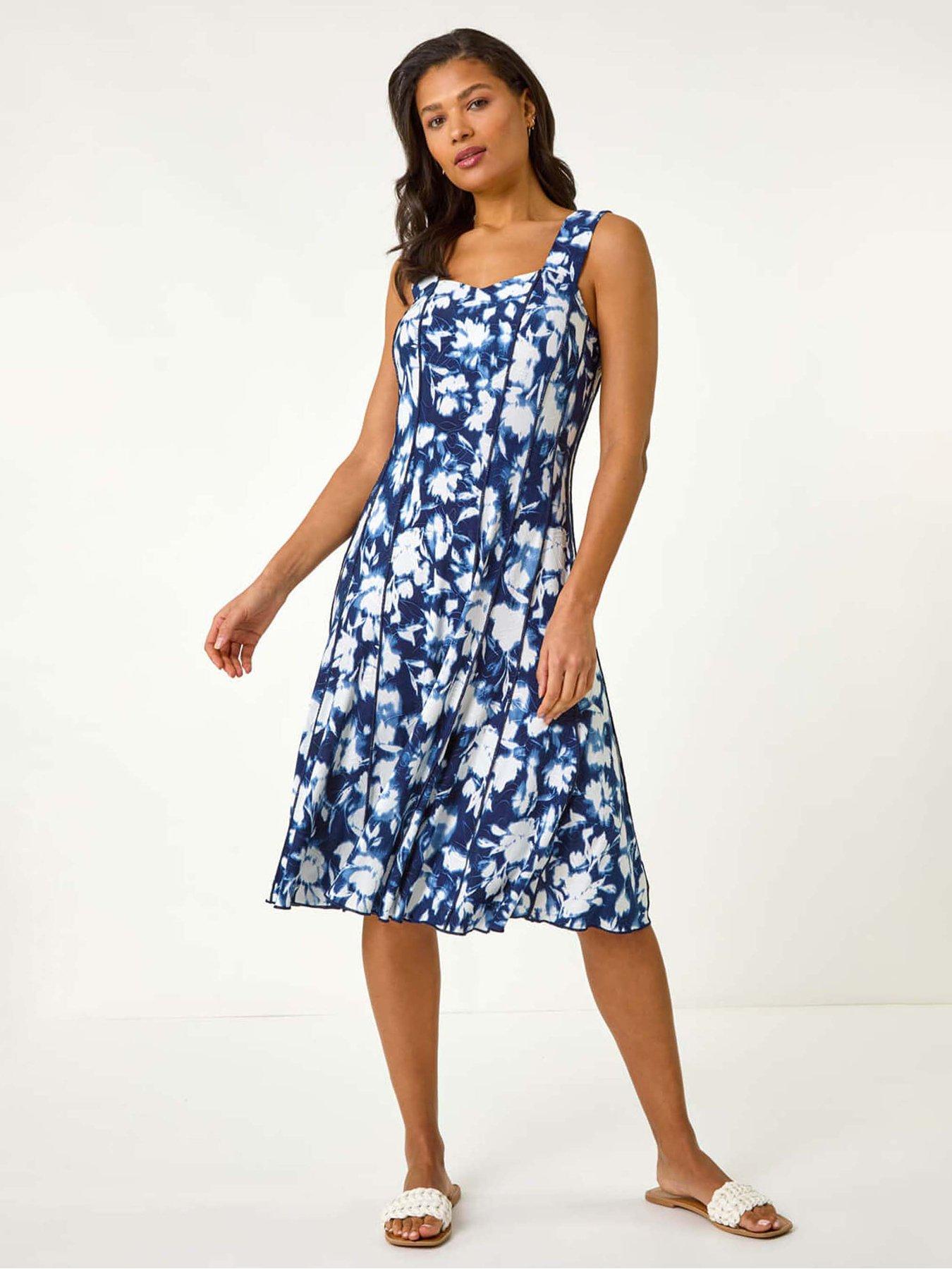 Roman Abstract Print Panelled Short Dress - Navy