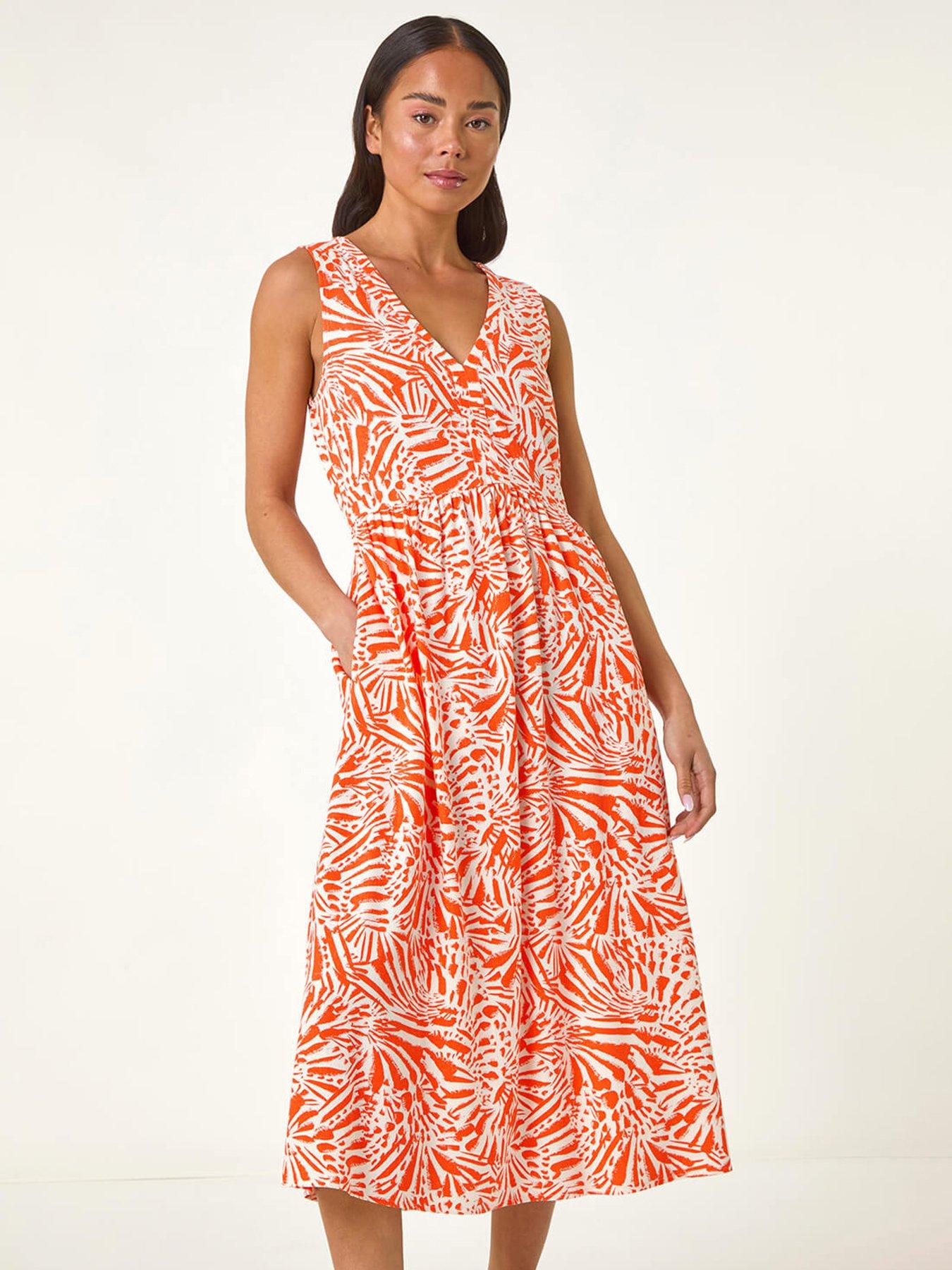 Image 3 of 5 of Roman Petite Linen Mix Midi Dress - Pink