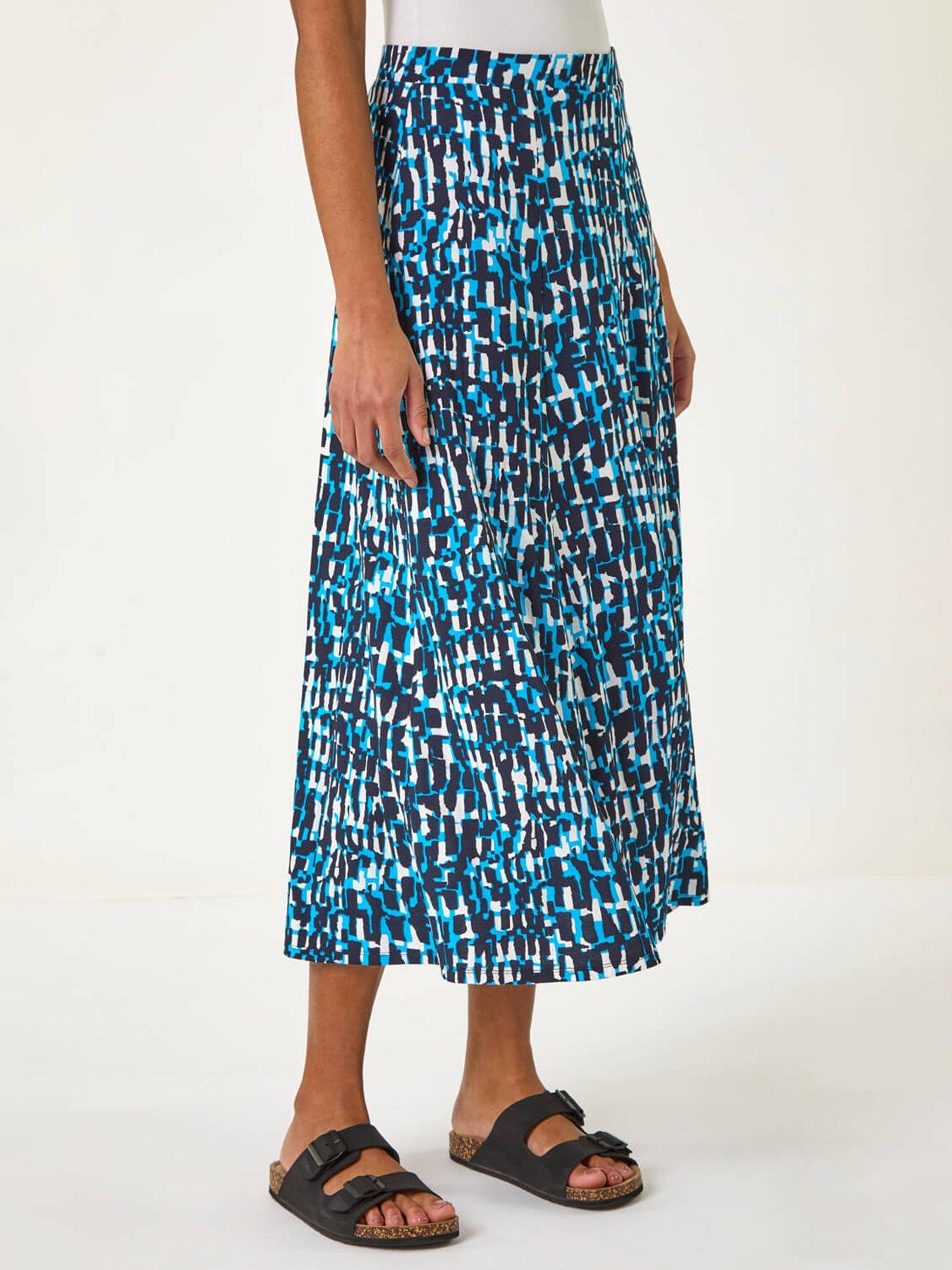 undefined Geo Print A-line Stretch Skirt - Blue