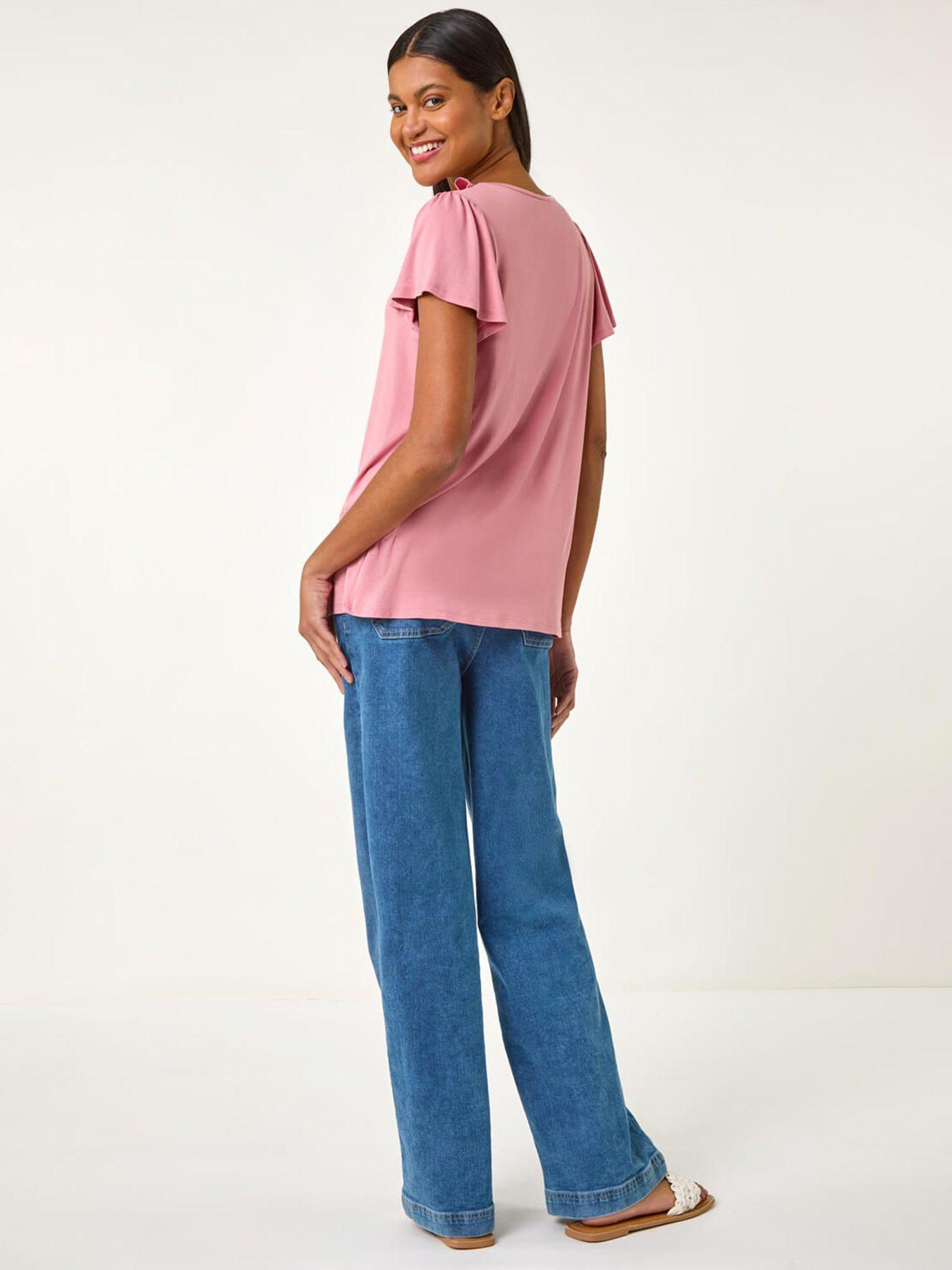 Roman Ruffle Front Stretch Top - Pink | Very