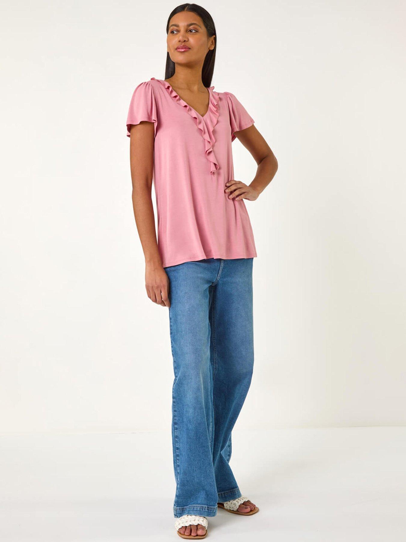 Roman Ruffle Front Stretch Top - Pink | Very