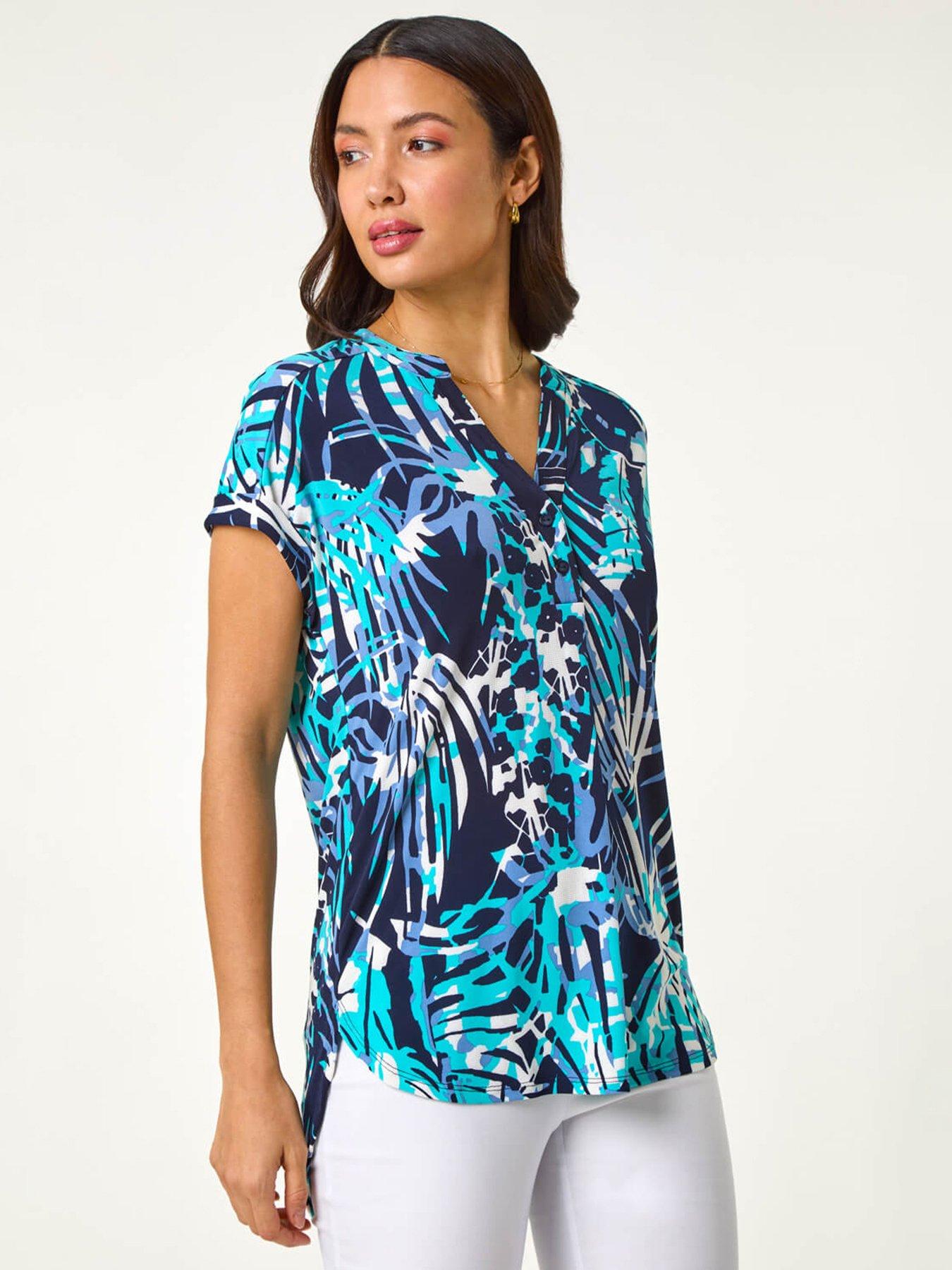 undefined Textured Abstract Print Top - Blue