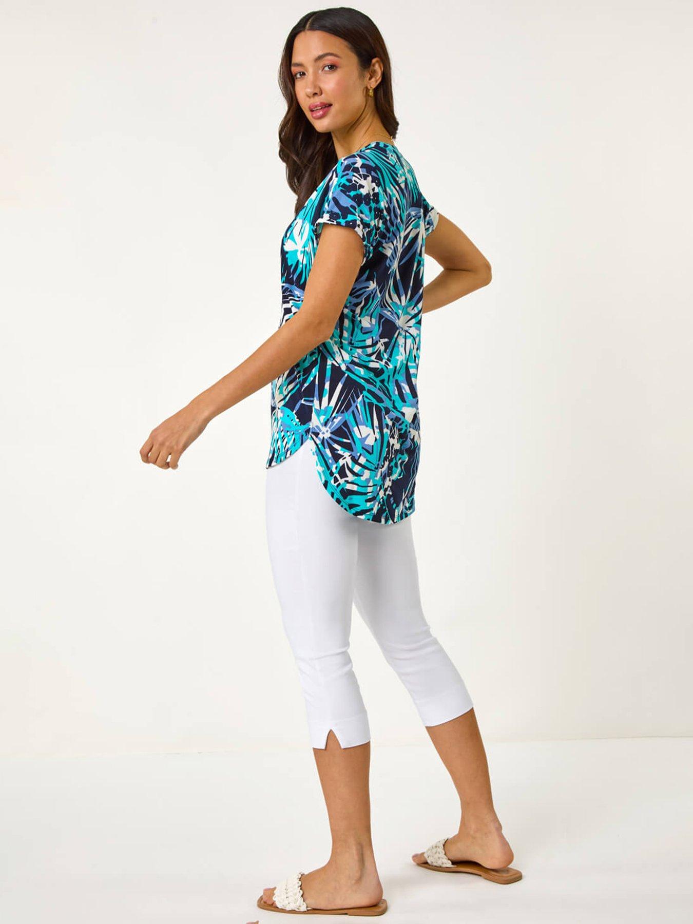 Image 2 of 5 of Roman Textured Abstract Print Top - Blue