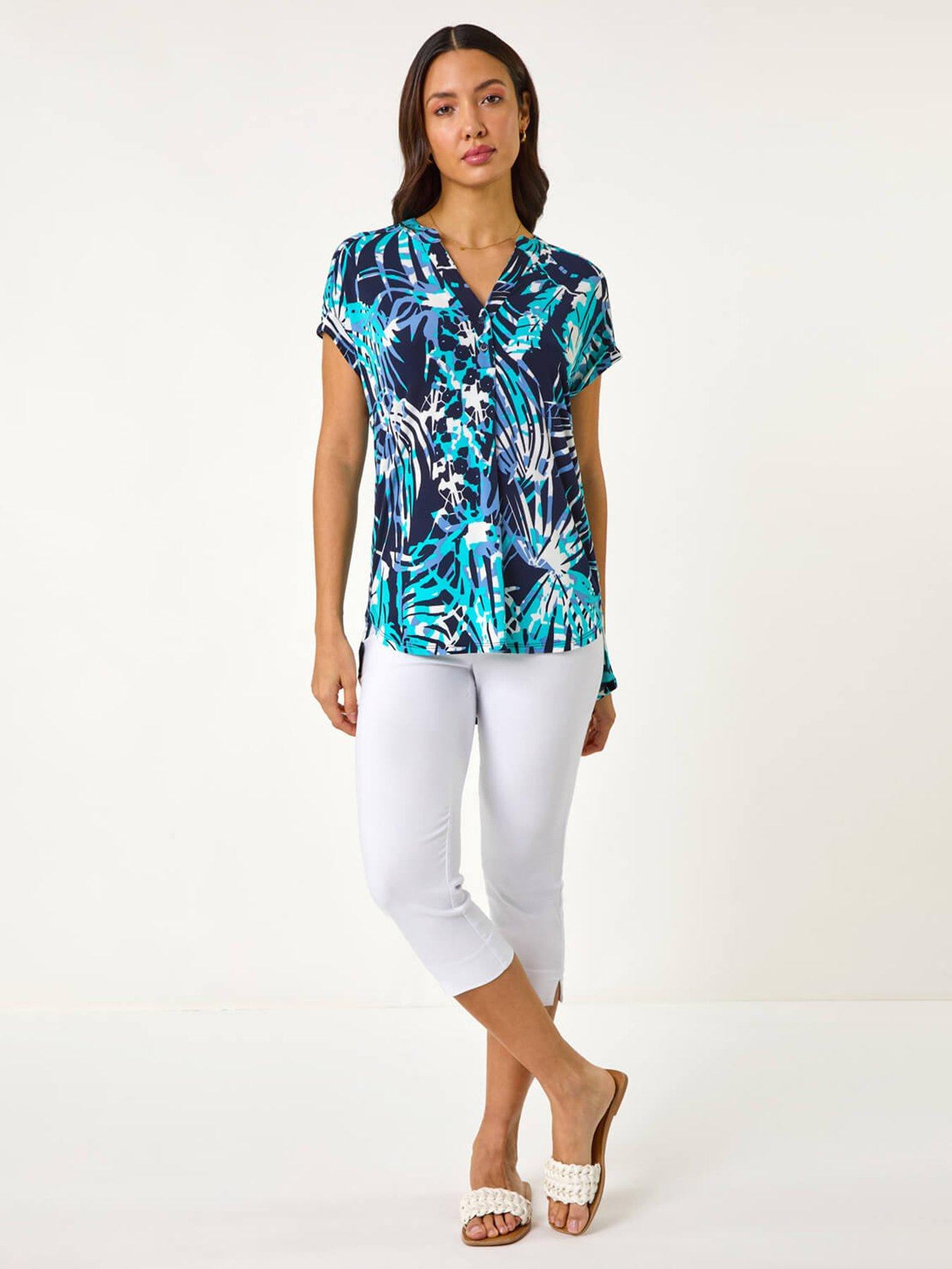 Image 3 of 5 of Roman Textured Abstract Print Top - Blue