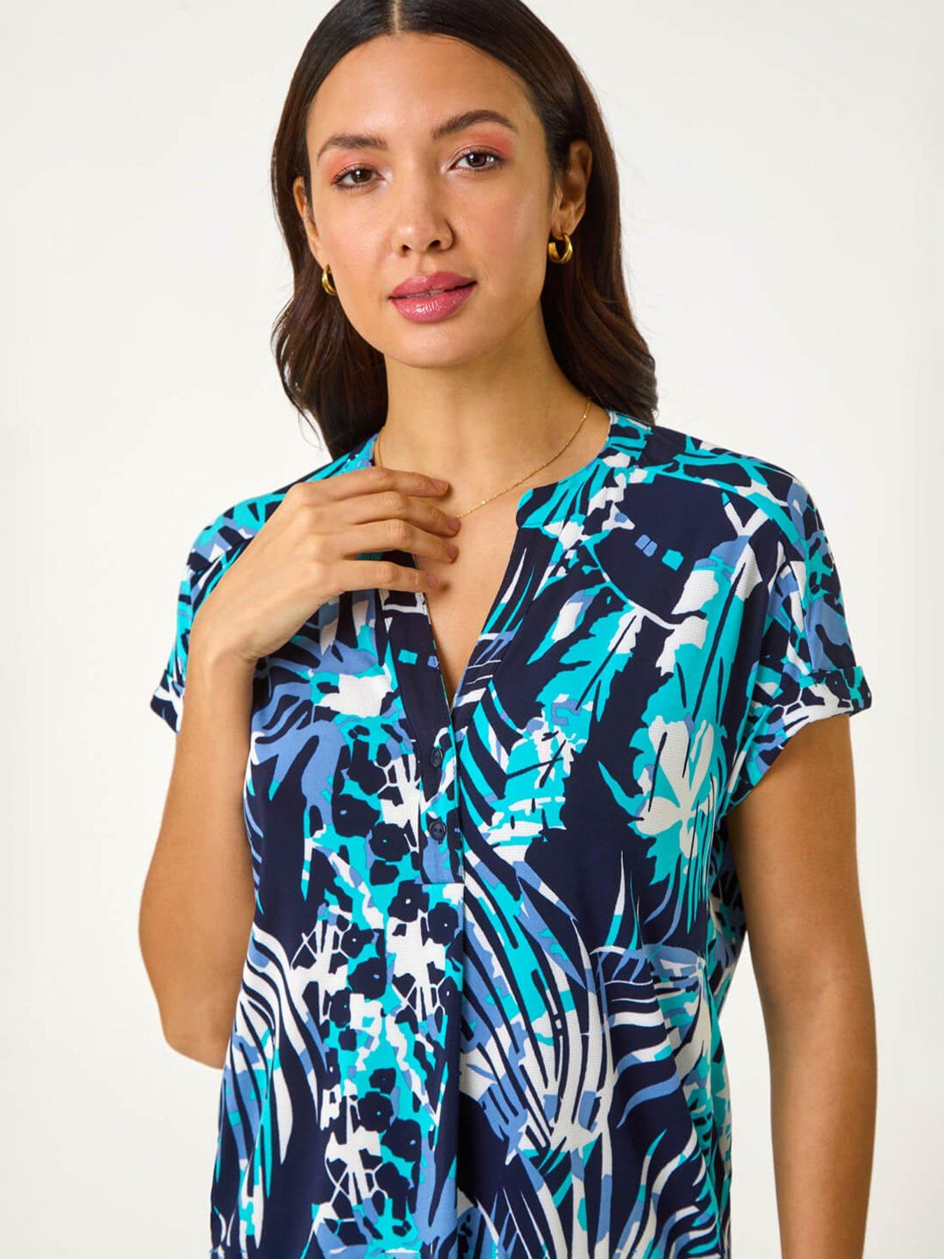Image 4 of 5 of Roman Textured Abstract Print Top - Blue
