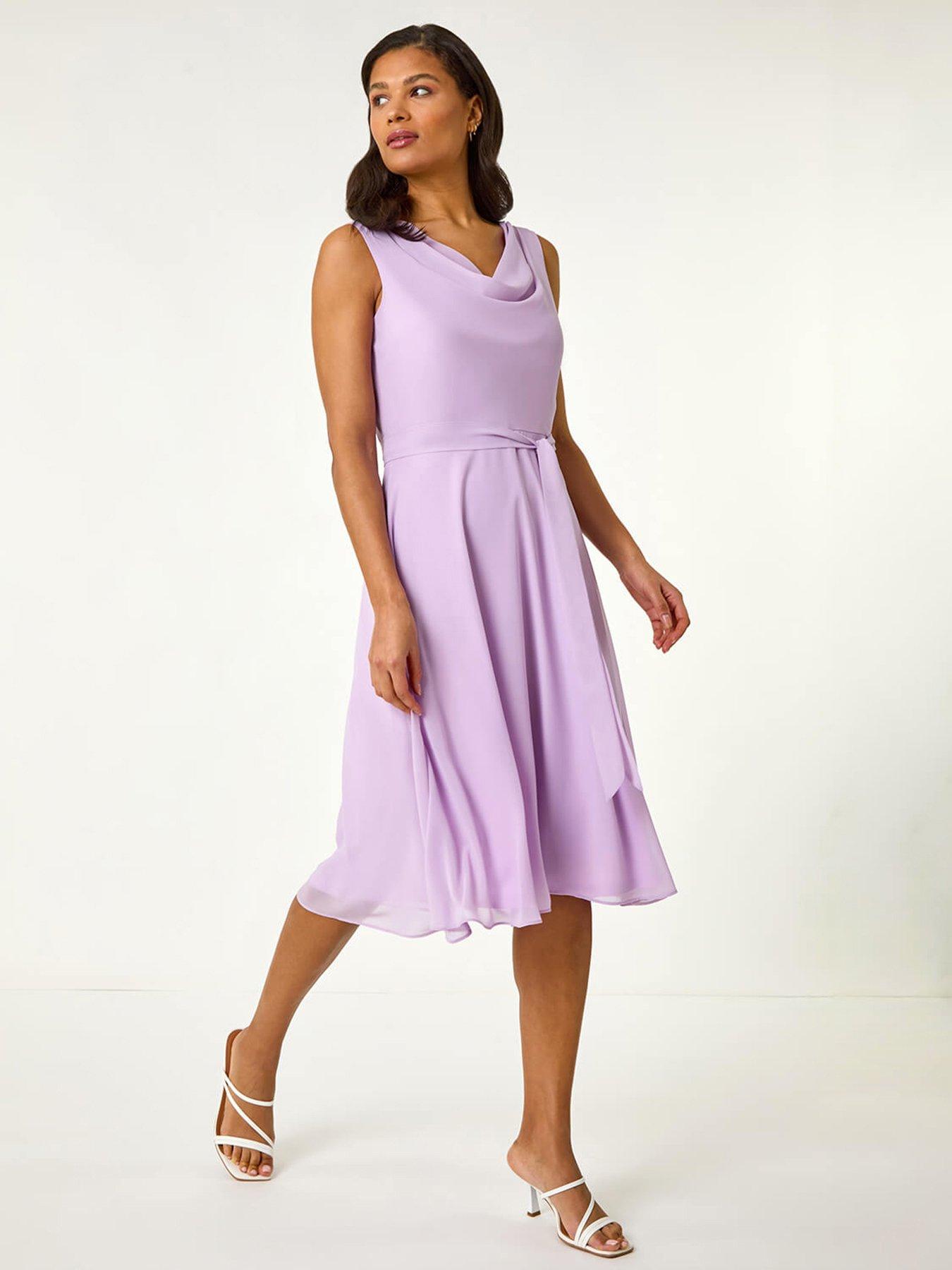 undefined Cowl Neck Tie Waist Dress - Purple
