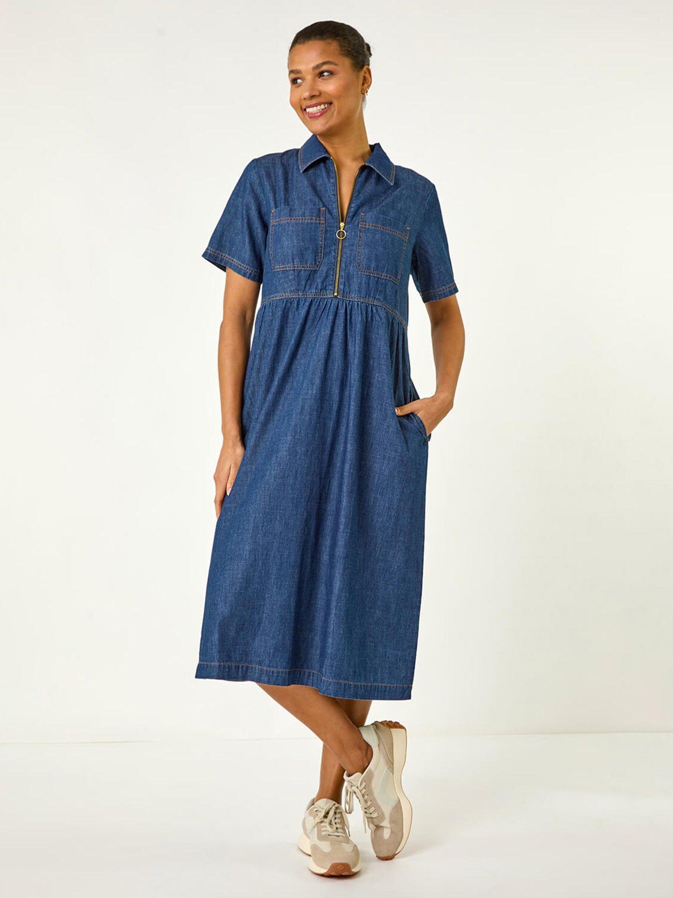 white christmas dresses Romana Tie Front Mini Dress - Dark Denim