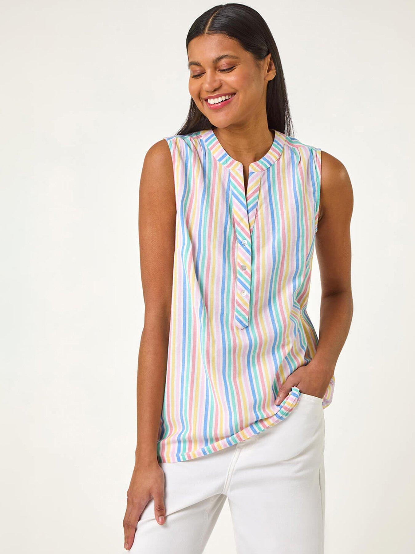 undefined Stripe V-Neck Vest Top - White