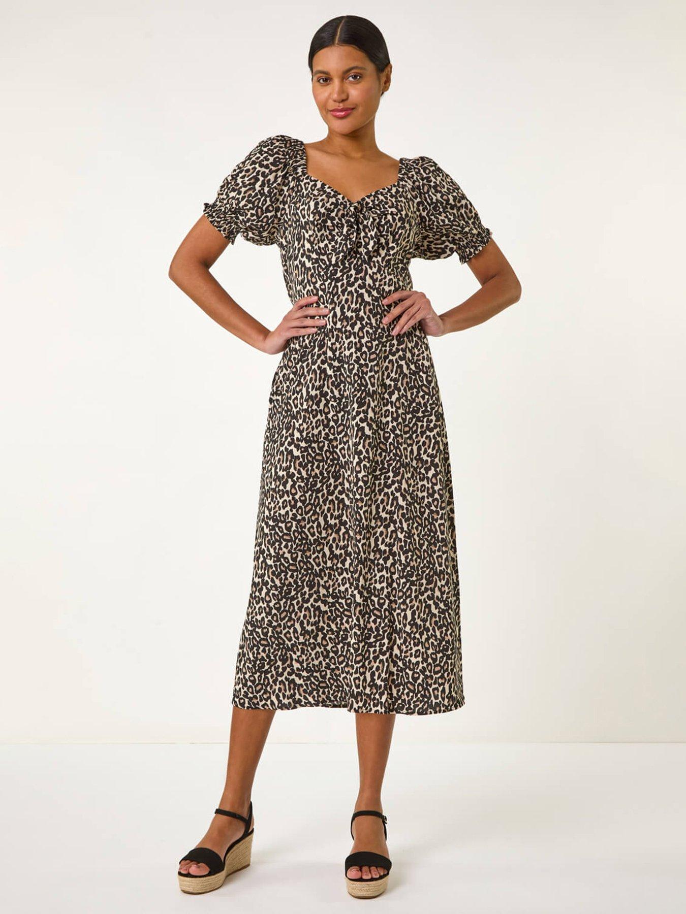 Roman Animal Print Ruched Dress - Black