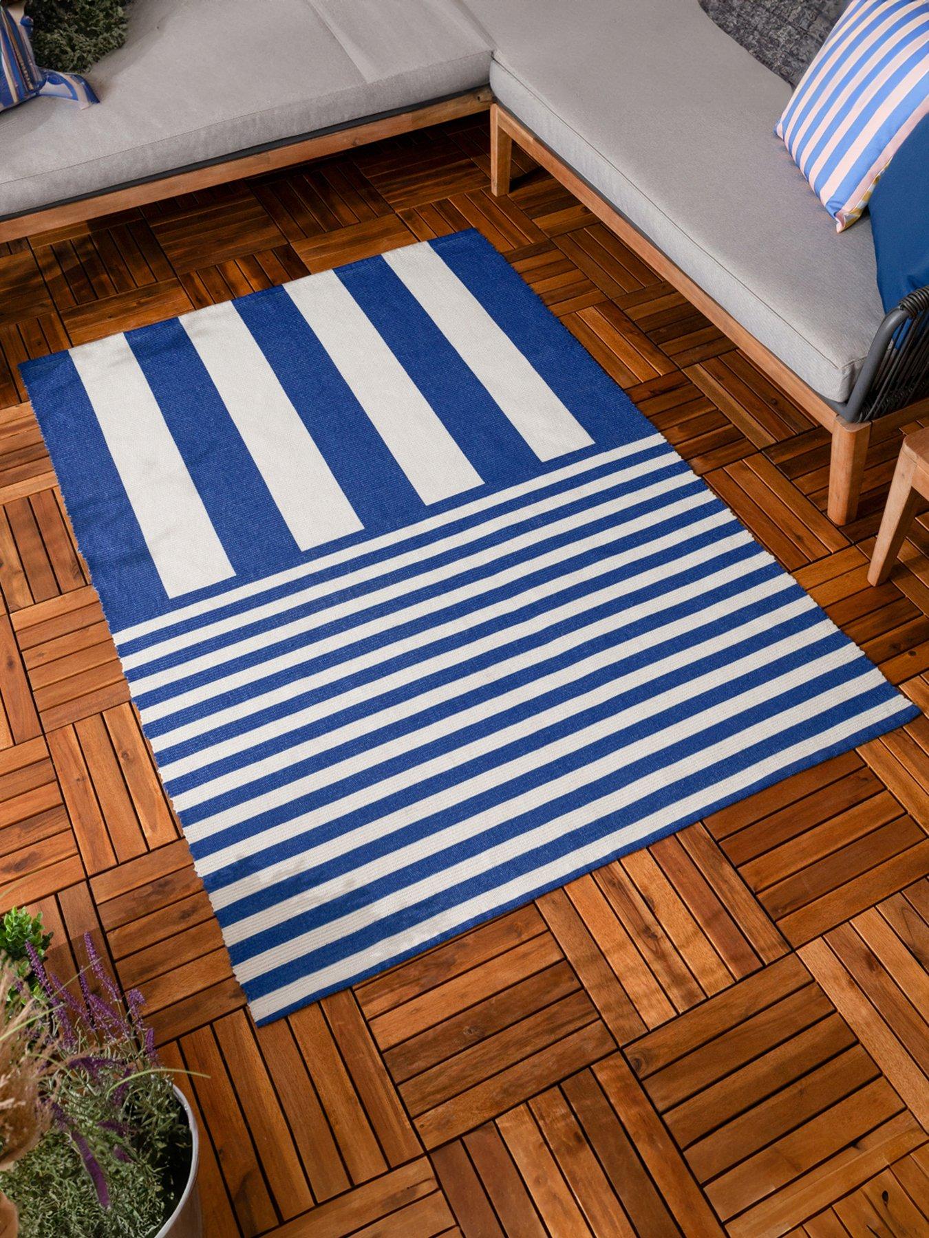 Furn Deck Stripe White/blue Outdoor Rug120x170