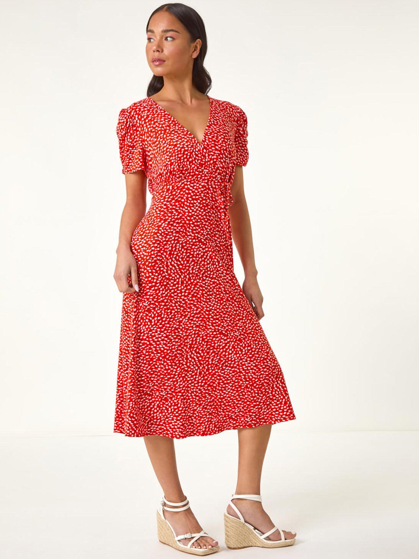 undefined Petite Floral Ditsy Stretch Dress - Red