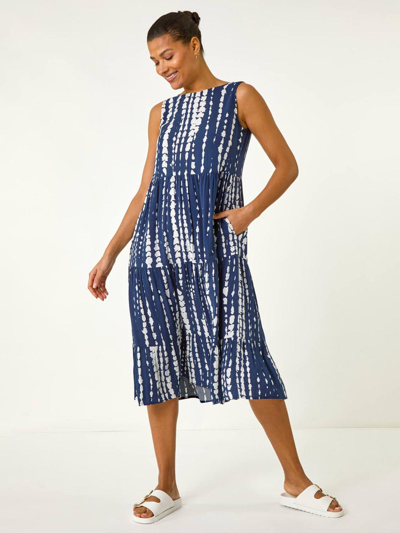 undefined Tie Dye Print Smock Midi Dress - Navy