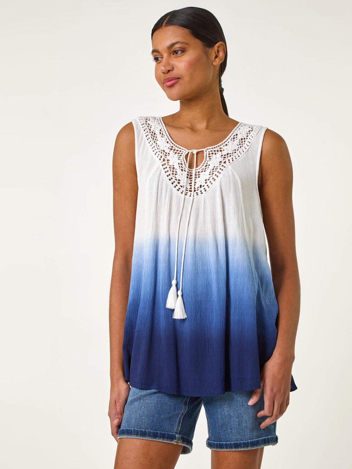 undefined Cotton Lace Detail Ombre Vest Top - Navy