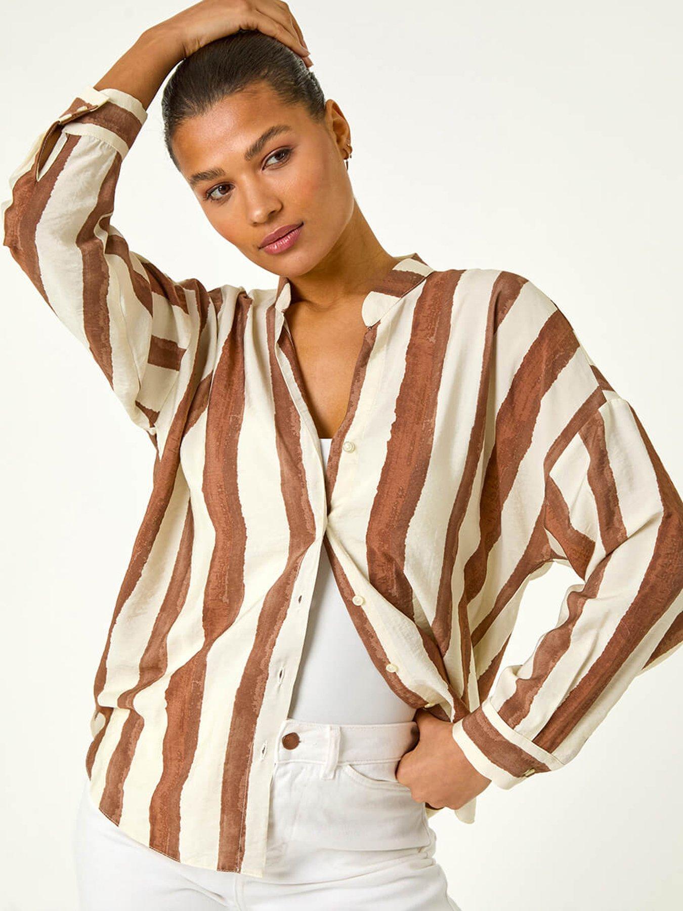 undefined Stripe Print Relaxed Button Shirt - Brown