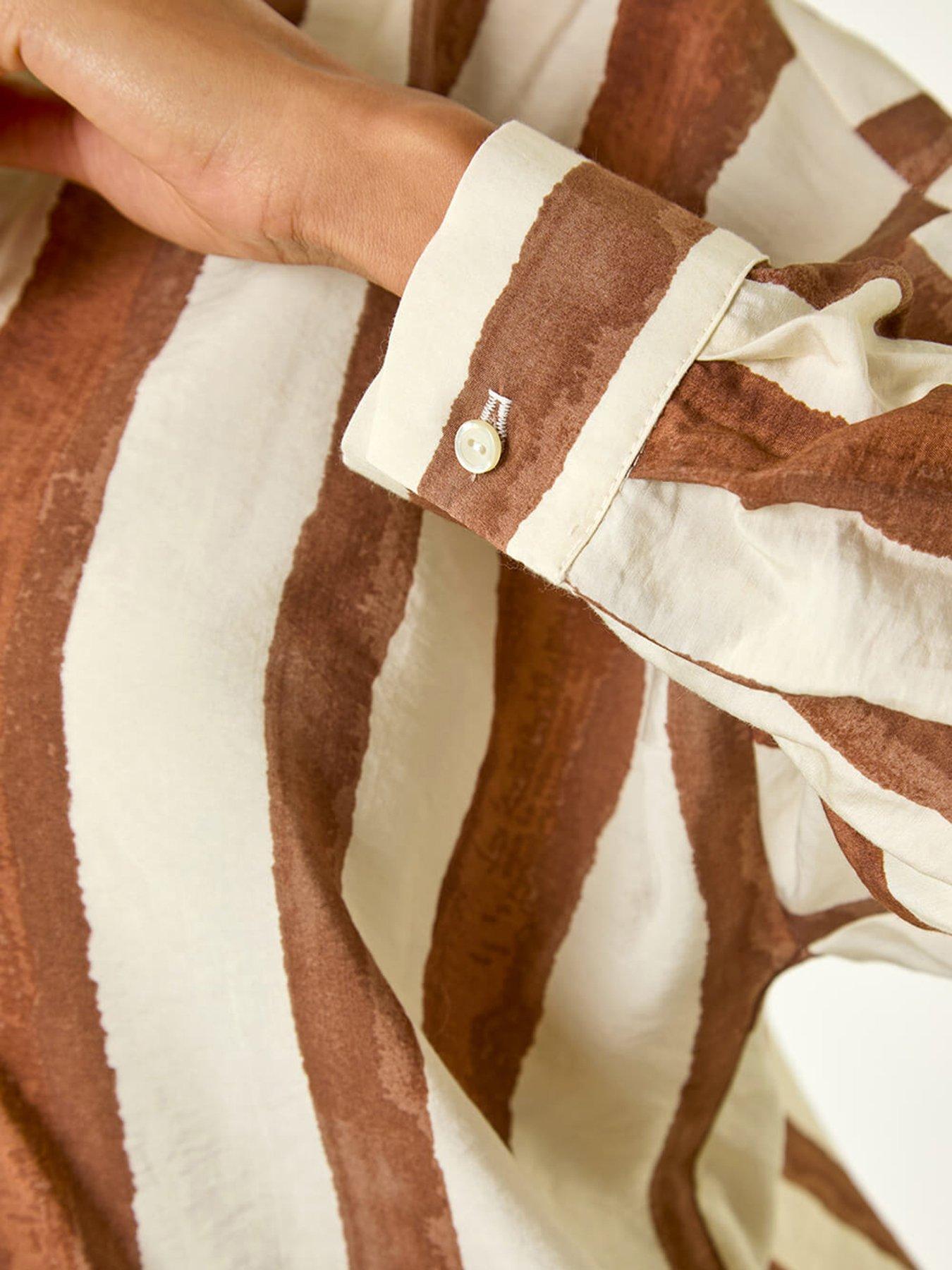 Image 5 of 5 of Roman Stripe Print Relaxed Button Shirt - Brown