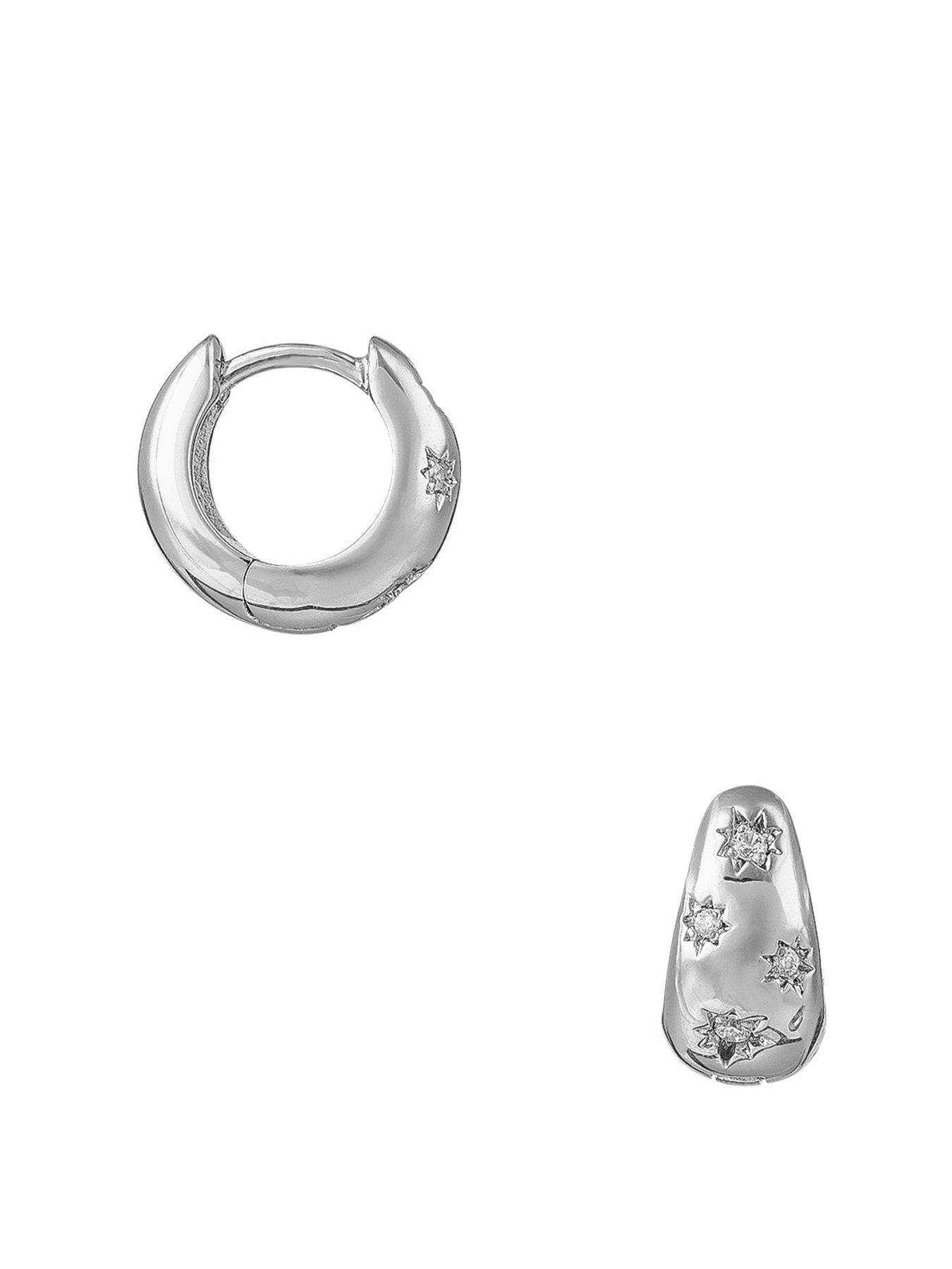 Orelia Crystal Engraved Starburst Tapered Huggie Hoop