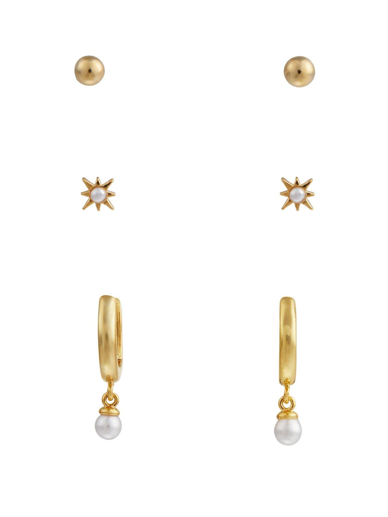 Image 1 of 2 of Orelia Pearl Drop Hoop & Starburst Stud Pack