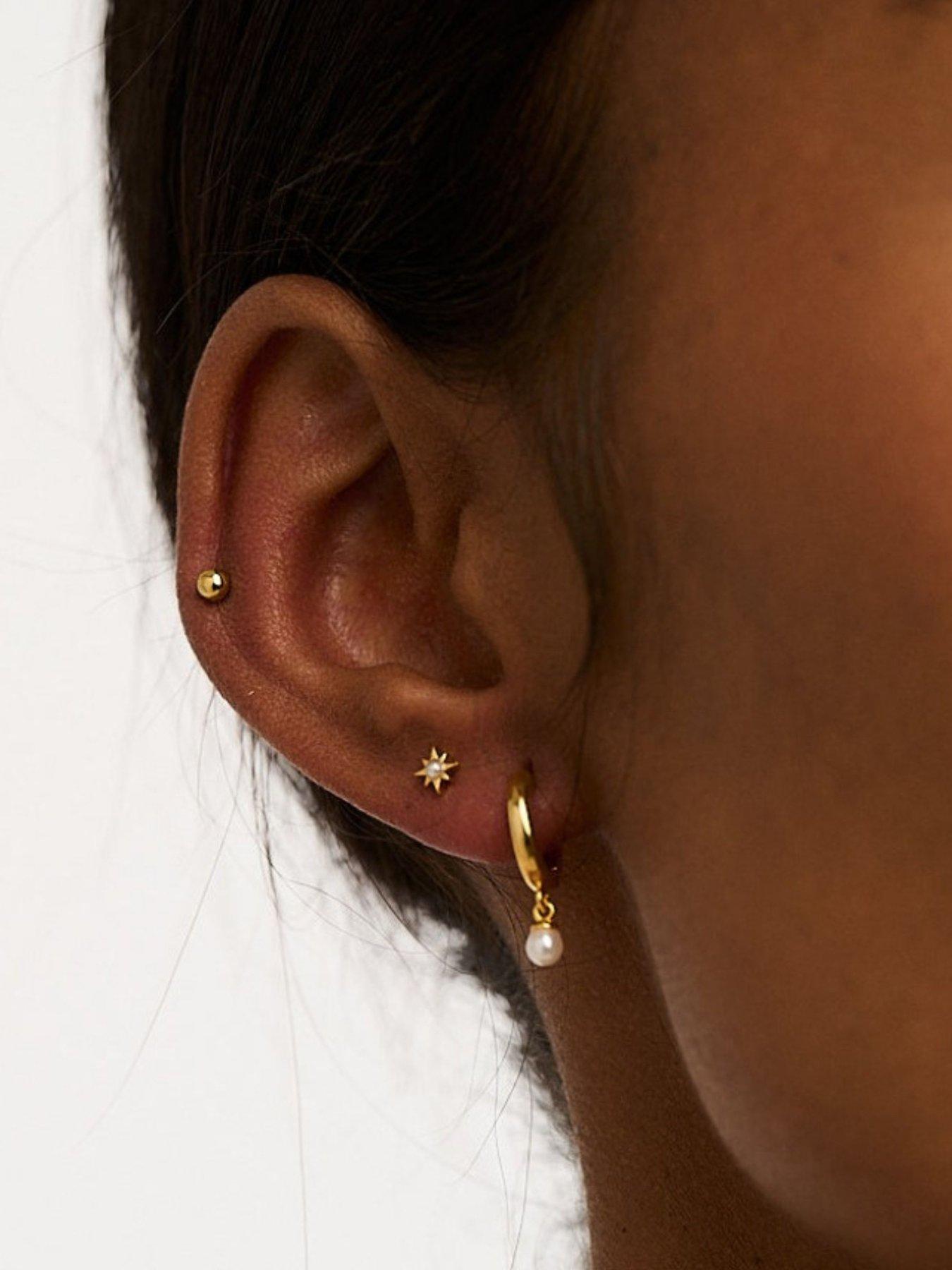 Image 2 of 2 of Orelia Pearl Drop Hoop & Starburst Stud Pack