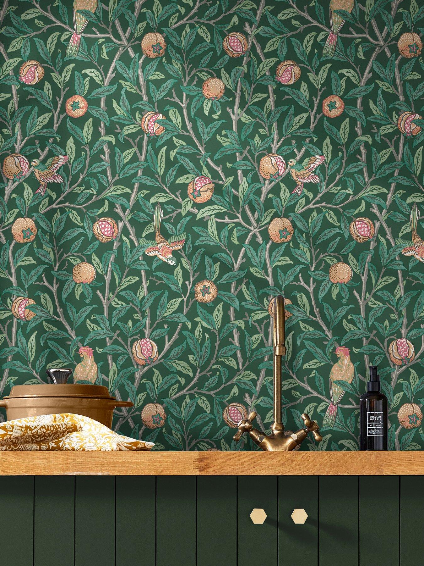undefined William Morris Bird & Pomegranate Deep Green Wallpaper