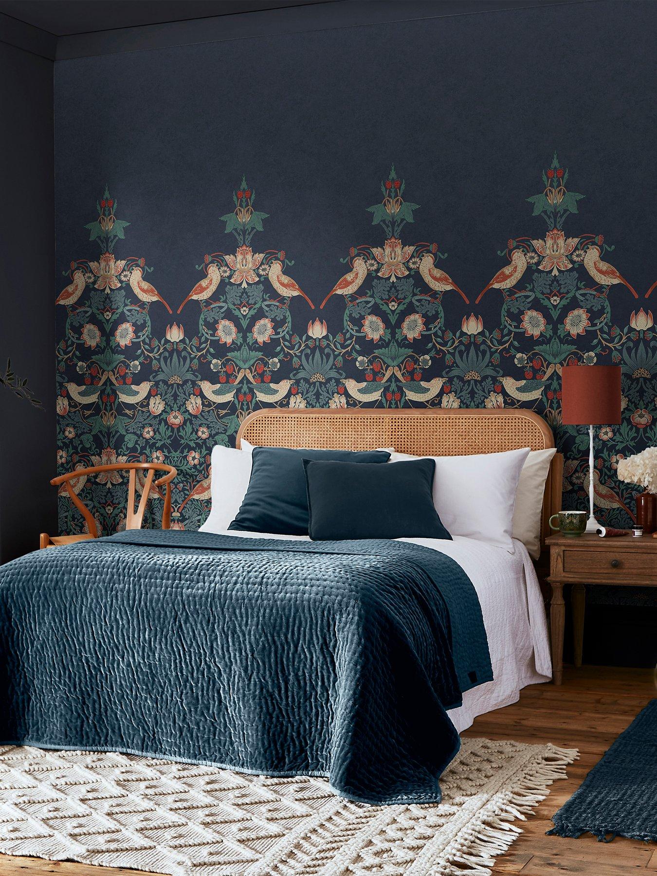 Image 1 of 4 of William Morris at Home William Morris Strawberry Thief Navy Fixed Size Mural Wallpaper