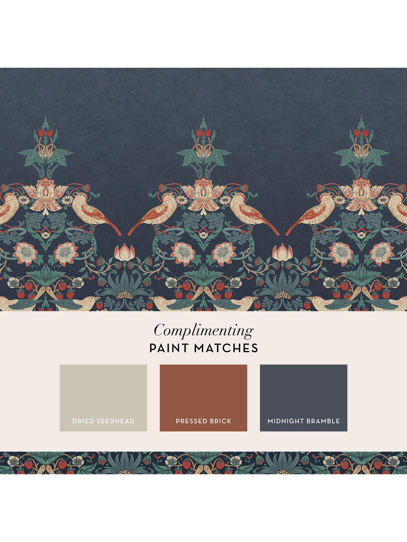 Image 4 of 4 of William Morris at Home William Morris Strawberry Thief Navy Fixed Size Mural Wallpaper