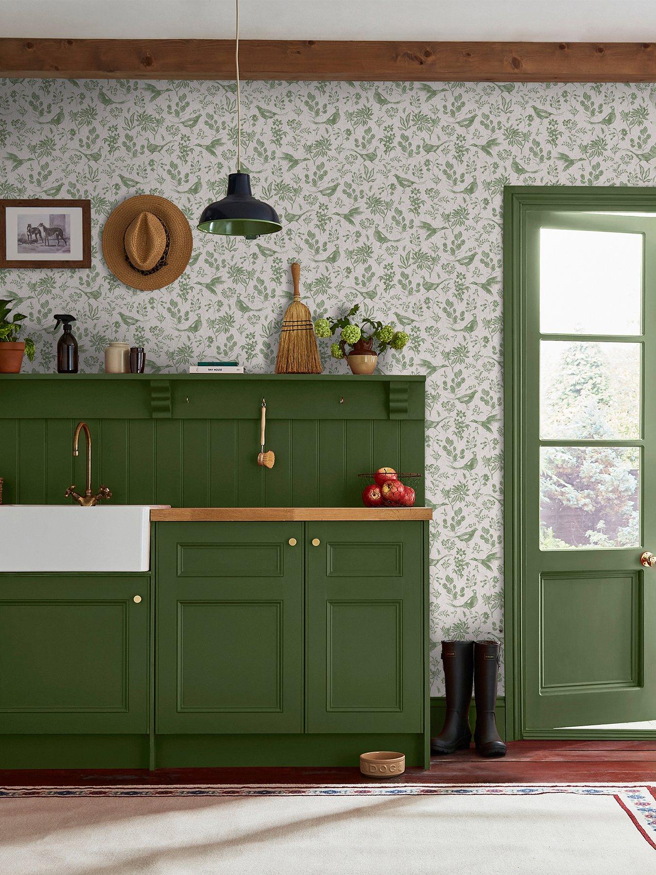 undefined Pheasant Print Linen/green Wallpaper