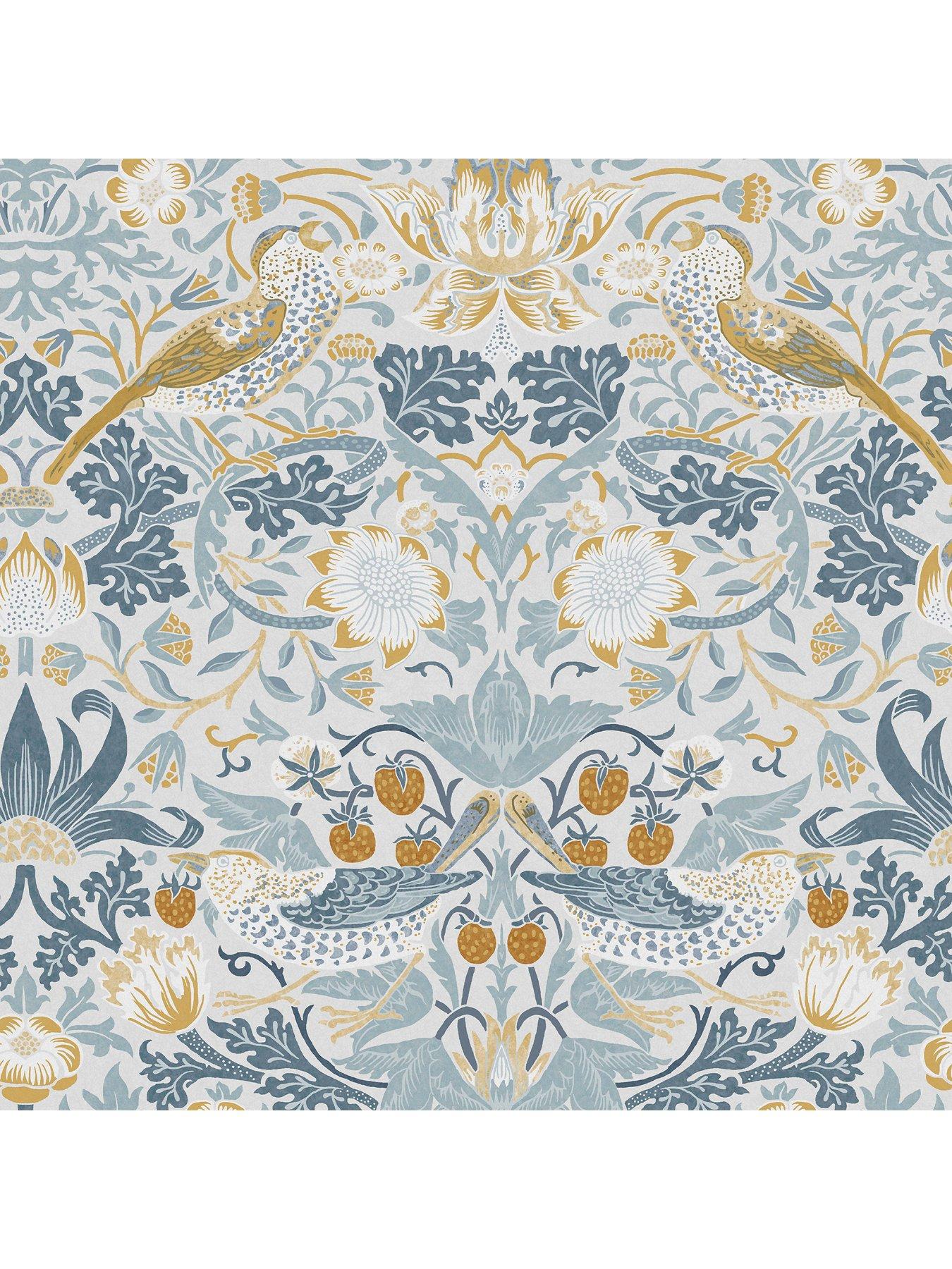 Image 2 of 4 of William Morris at Home Strawberry Thief Wallpaper in Soft Blue