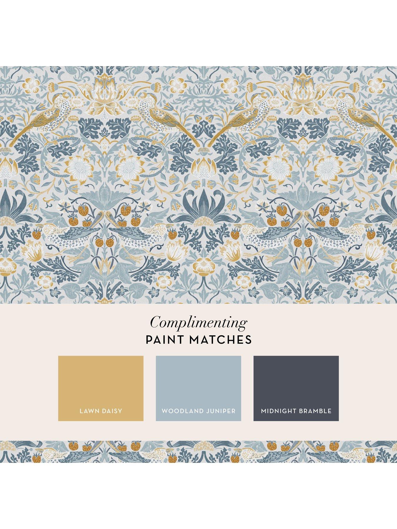 Image 4 of 4 of William Morris at Home Strawberry Thief Wallpaper in Soft Blue