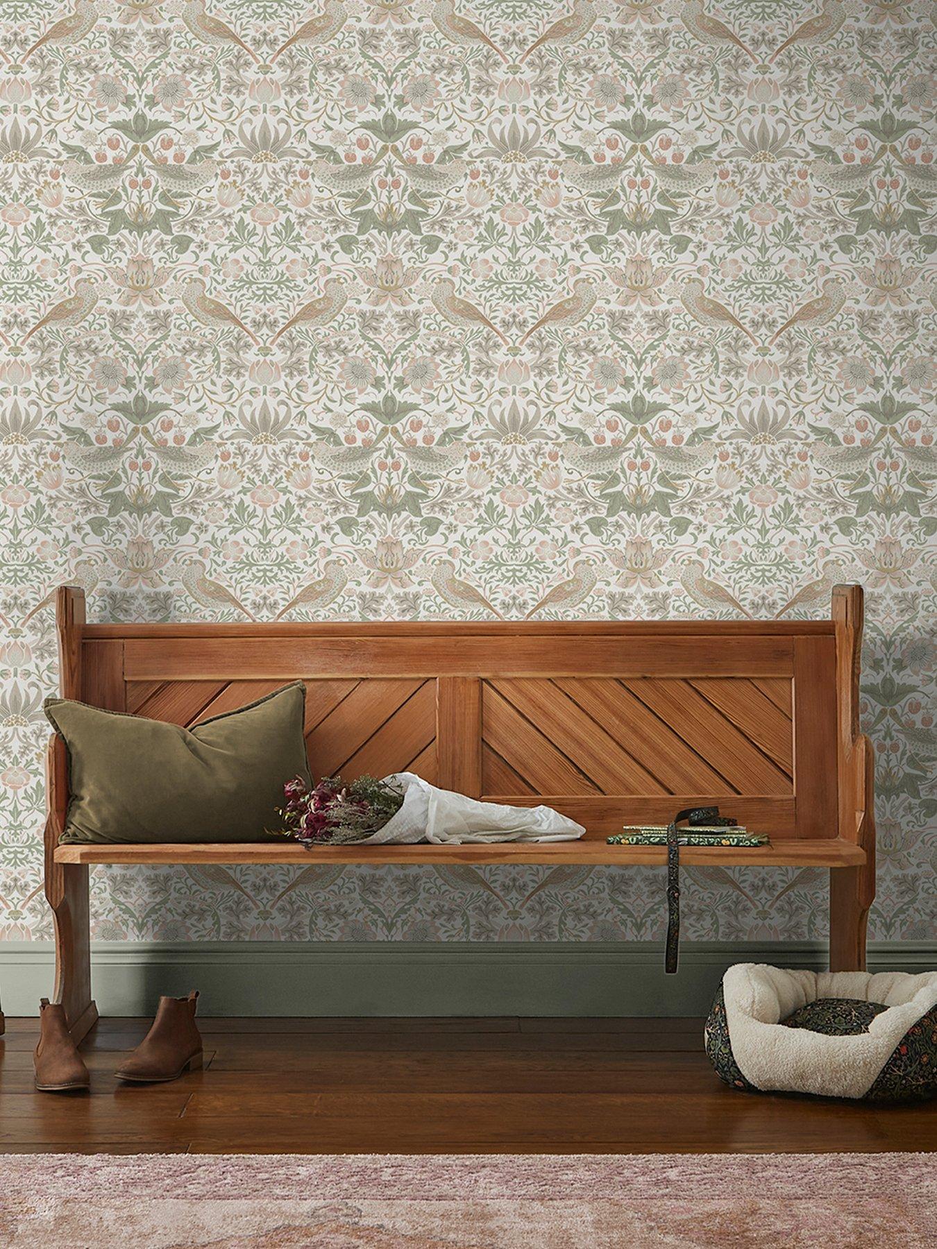 undefined Strawberry Thief Wallpaper in Sage and Pink