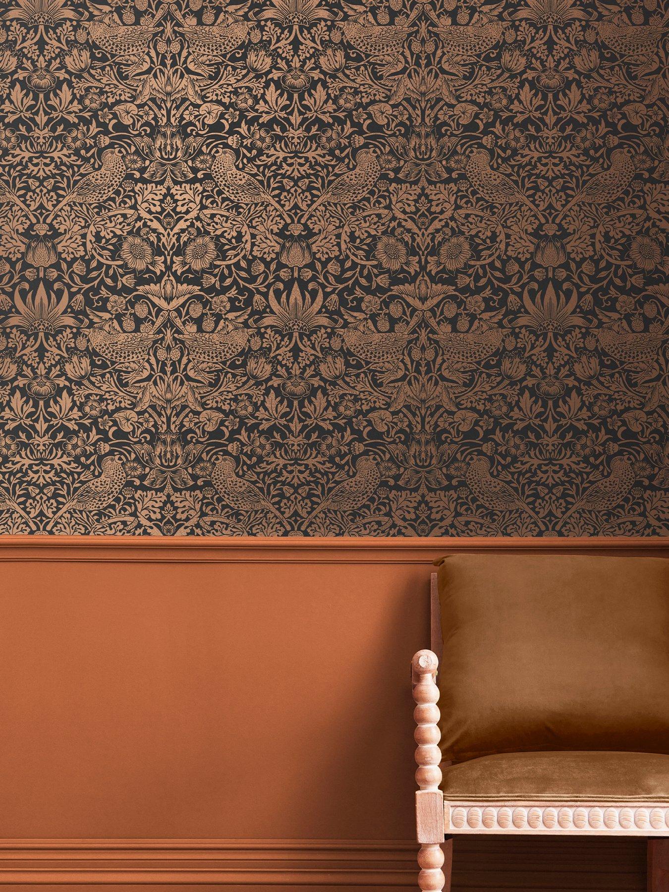 undefined Strawberry Thief Wallpaper - Fibrous Charcoal
