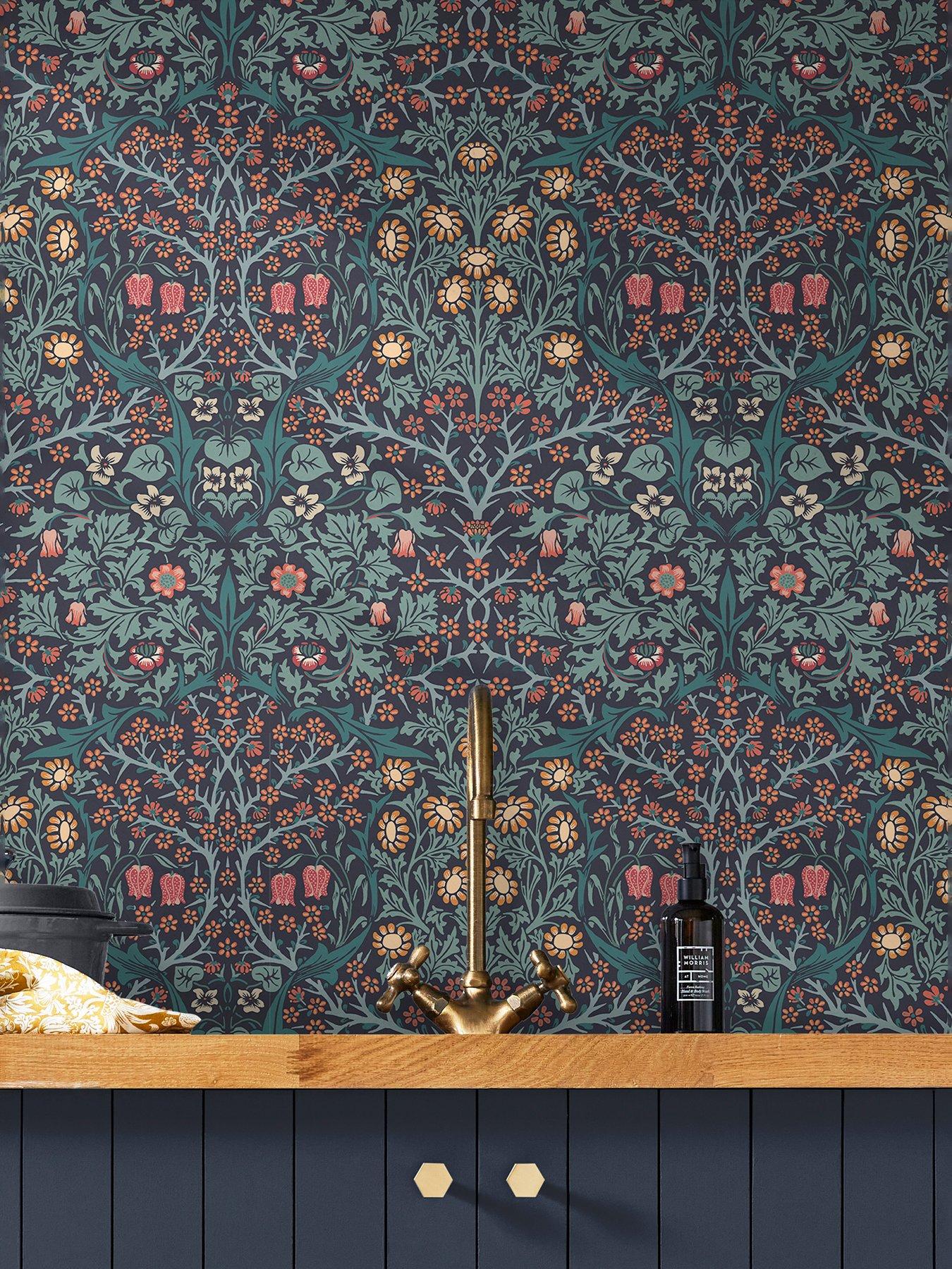 undefined William Morris Blackthorn Navy Wallpaper