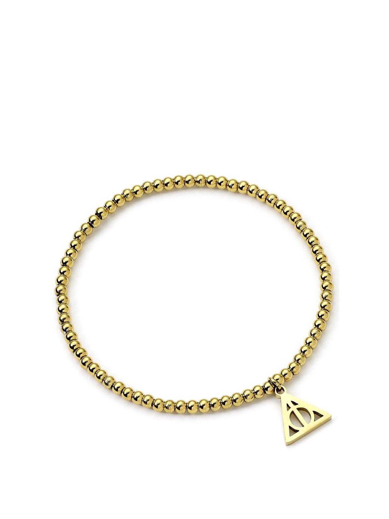 Harry Potter Stainless Steel Deathly Hallows Gold Bead Bracelet