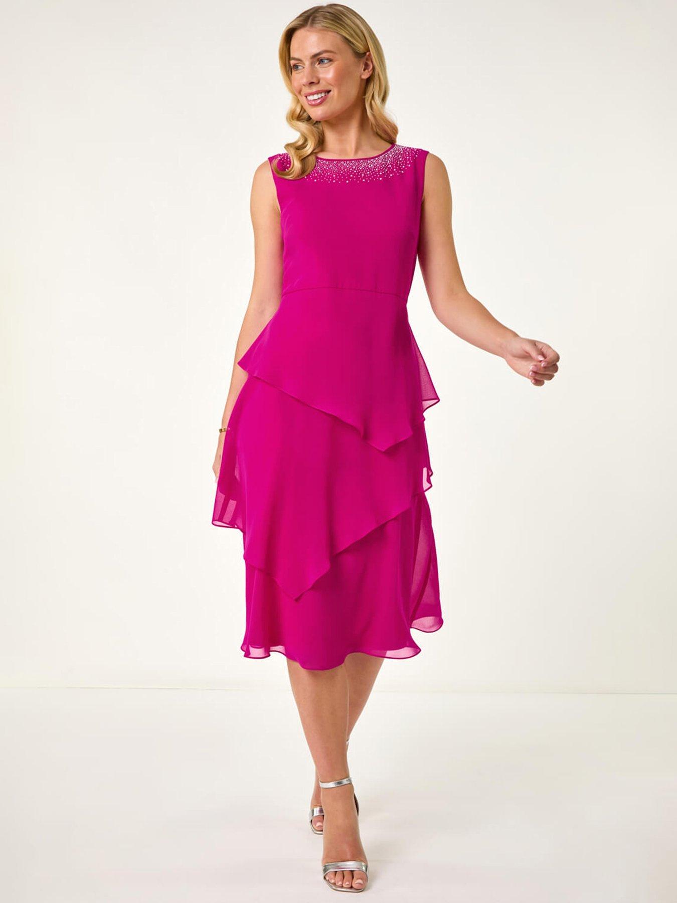 Roman Petite Overlay Midi Dress - Pink | Very