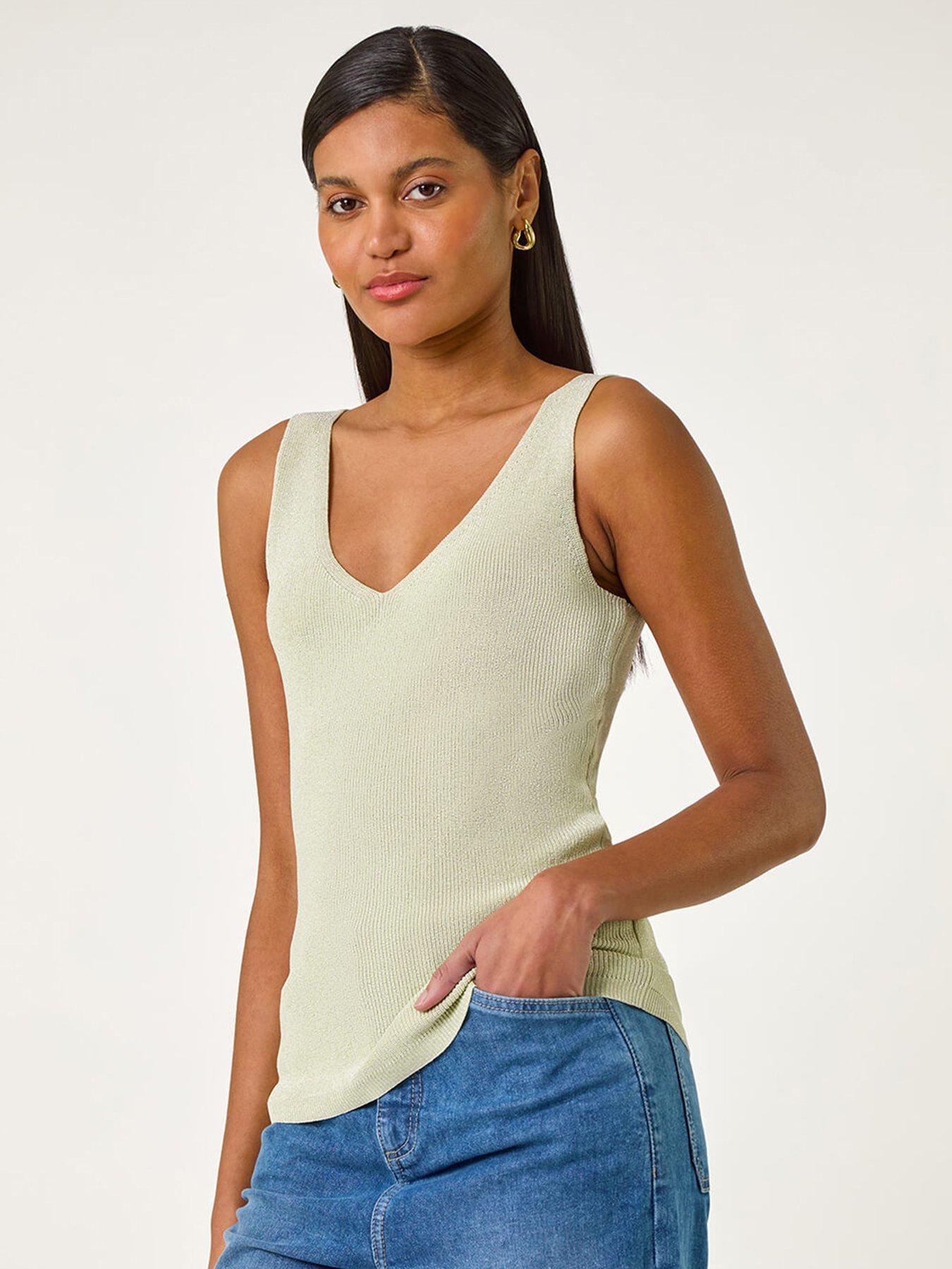 Roman Shimmer V-neck Knitted Vest -  Green