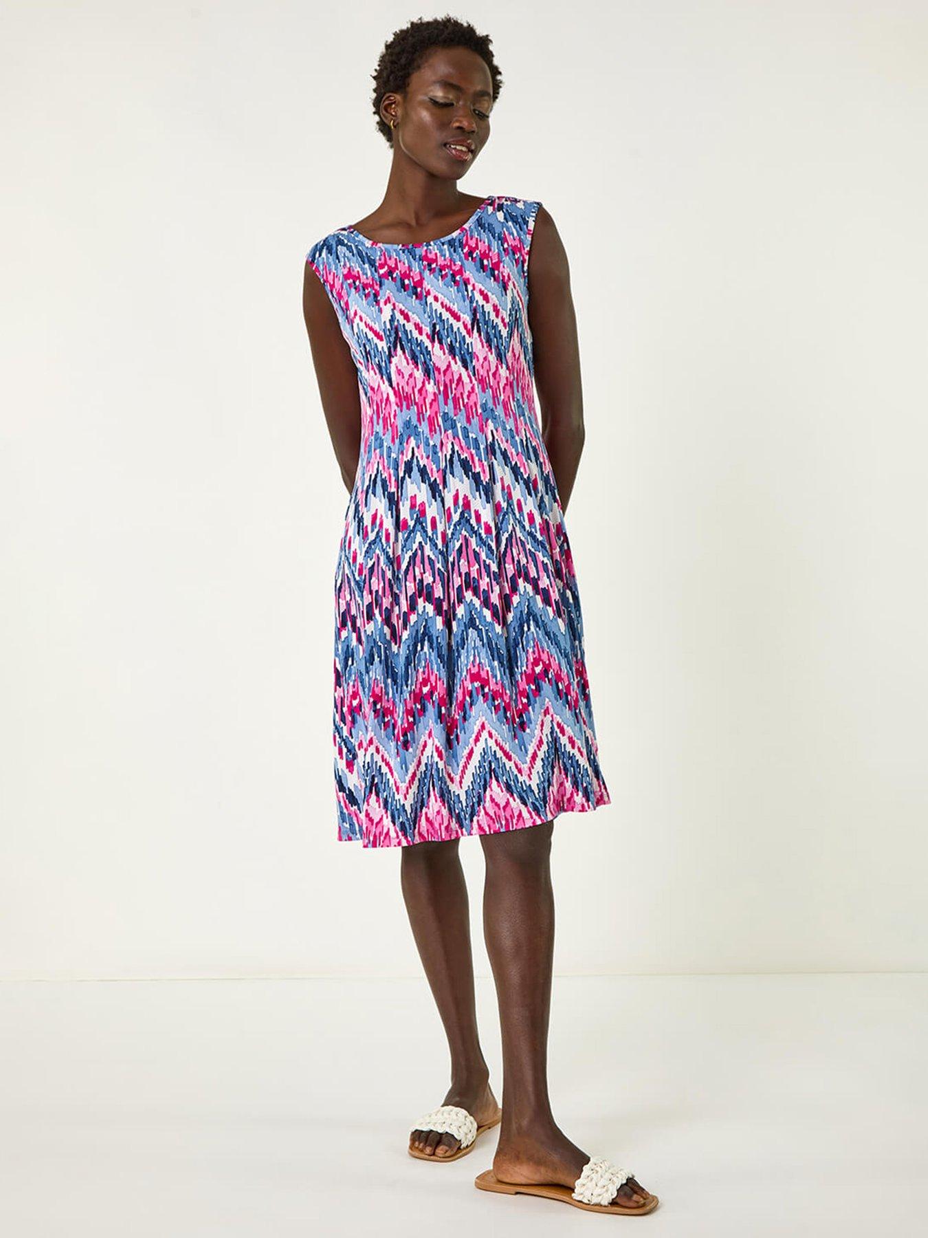 undefined Abstract Print Panelled Midi Dress -  Blue
