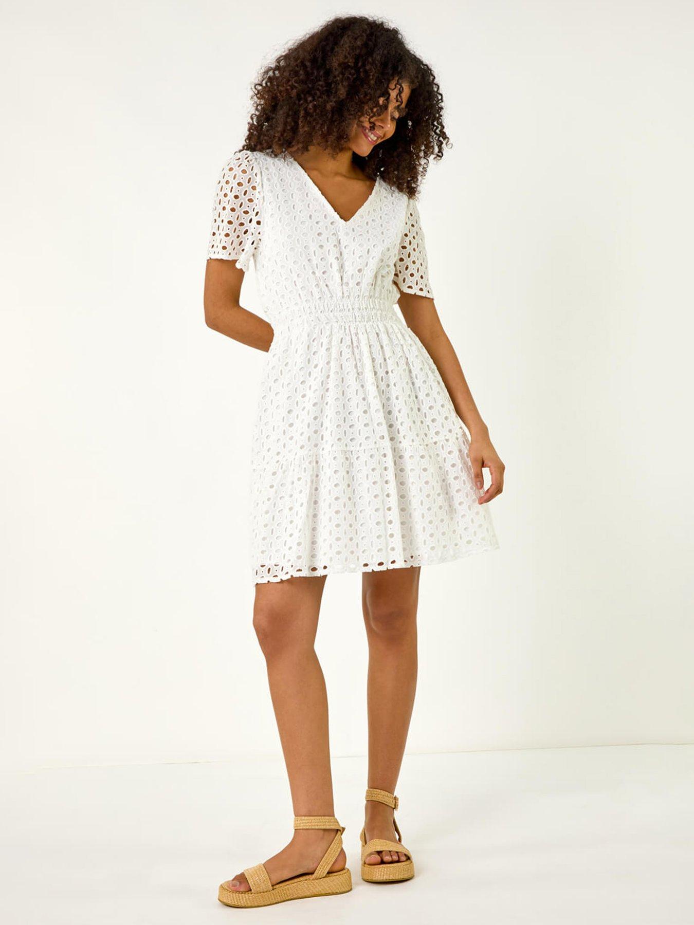 undefined Dusk Broderie Anglaise Tiered Dress -  White