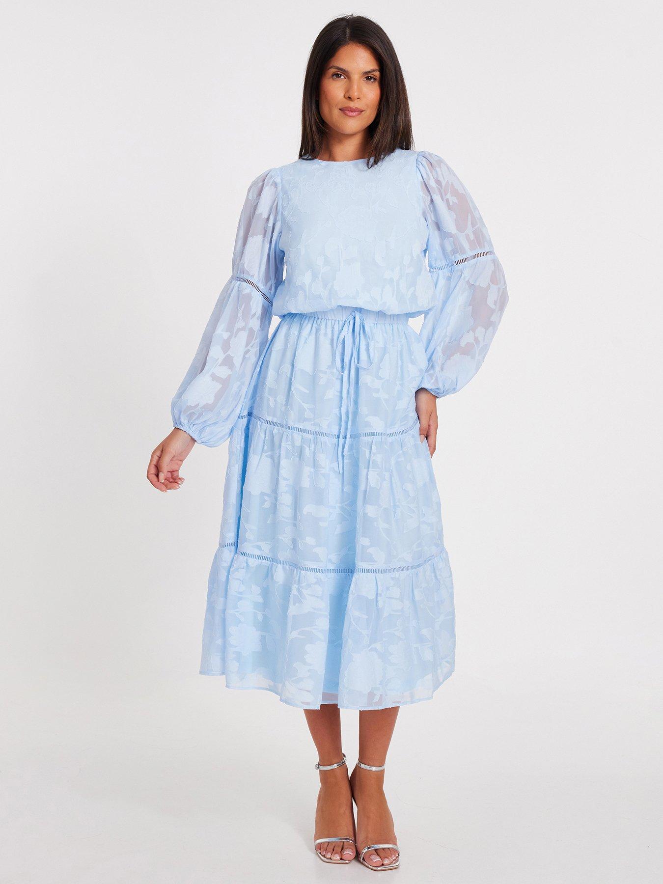 undefined Pale Blue Jacquard Midi Dress