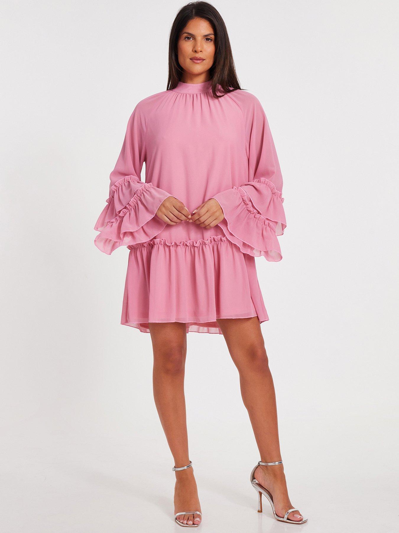 undefined Pink Chiffon Frill Mini Dress