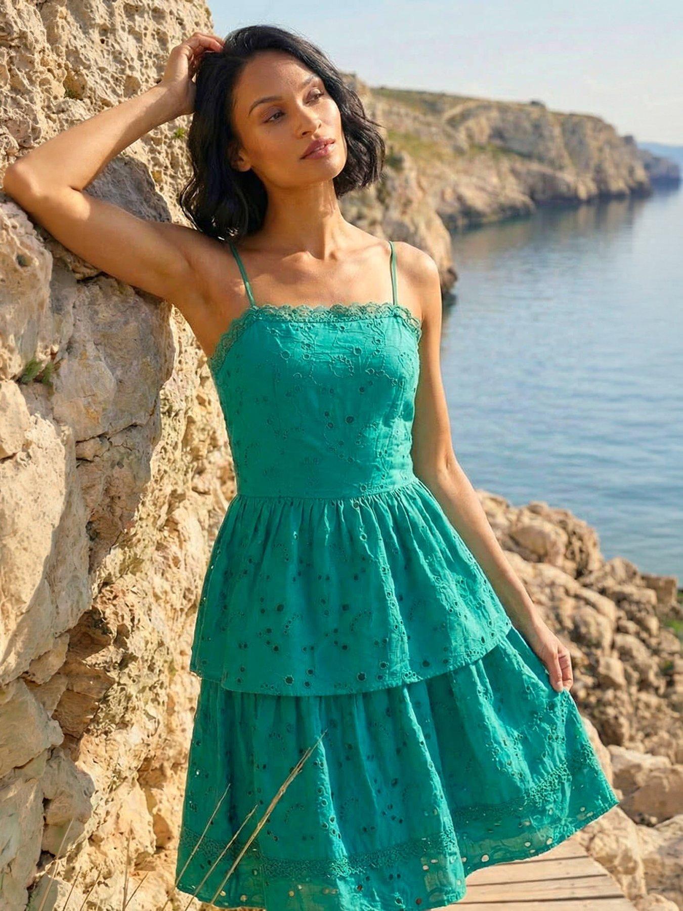 Image 1 of 5 of Roman Dusk Tiered Broderie Dress - Blue